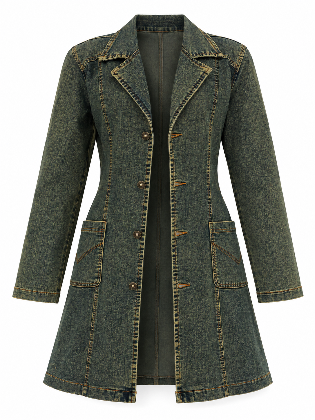 Vintage Y2K C&Y Classic Jeans Olive Blue Cotton Denim Longline Blazer Coat - XL