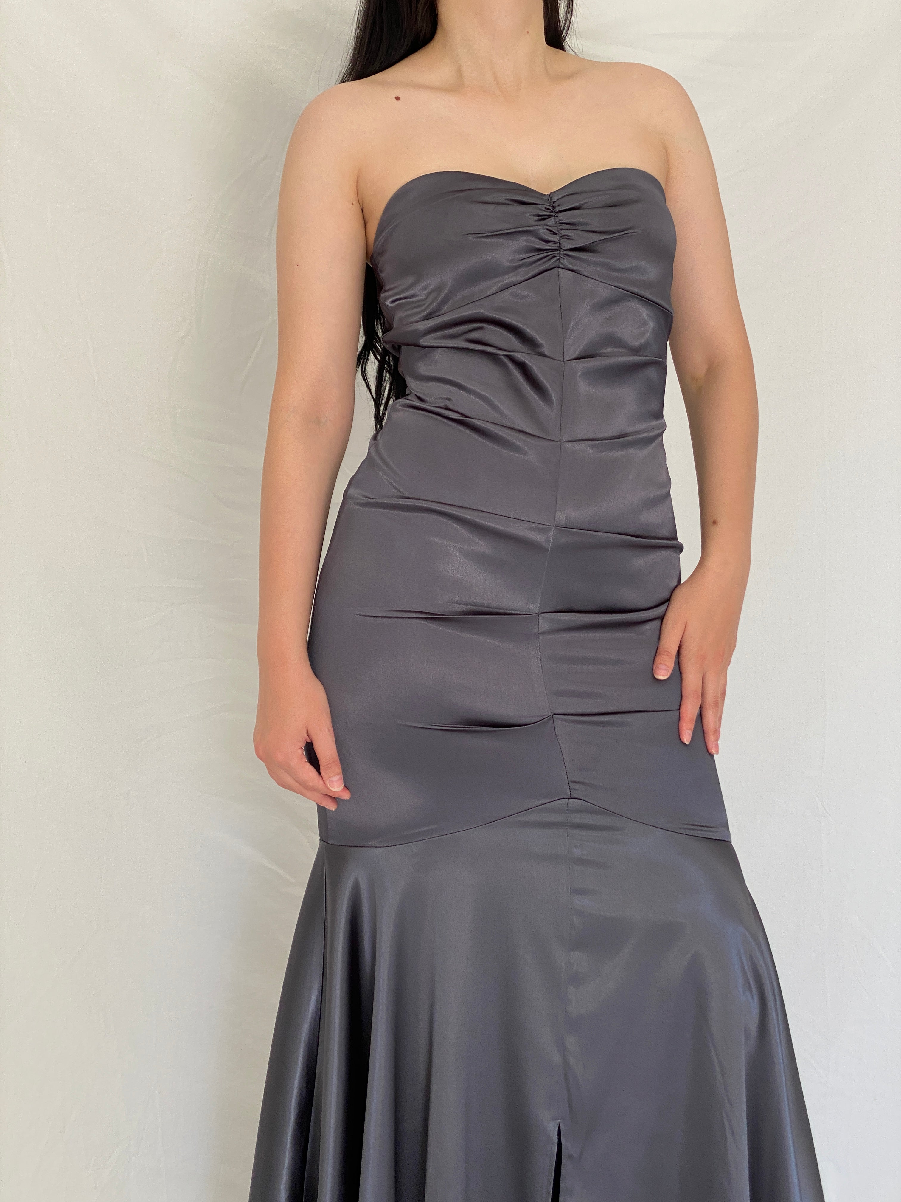 Vintage Y2K Jump Apparel by Wendye Chaitin Charcoal Satin Mermaid Evening Gown - M