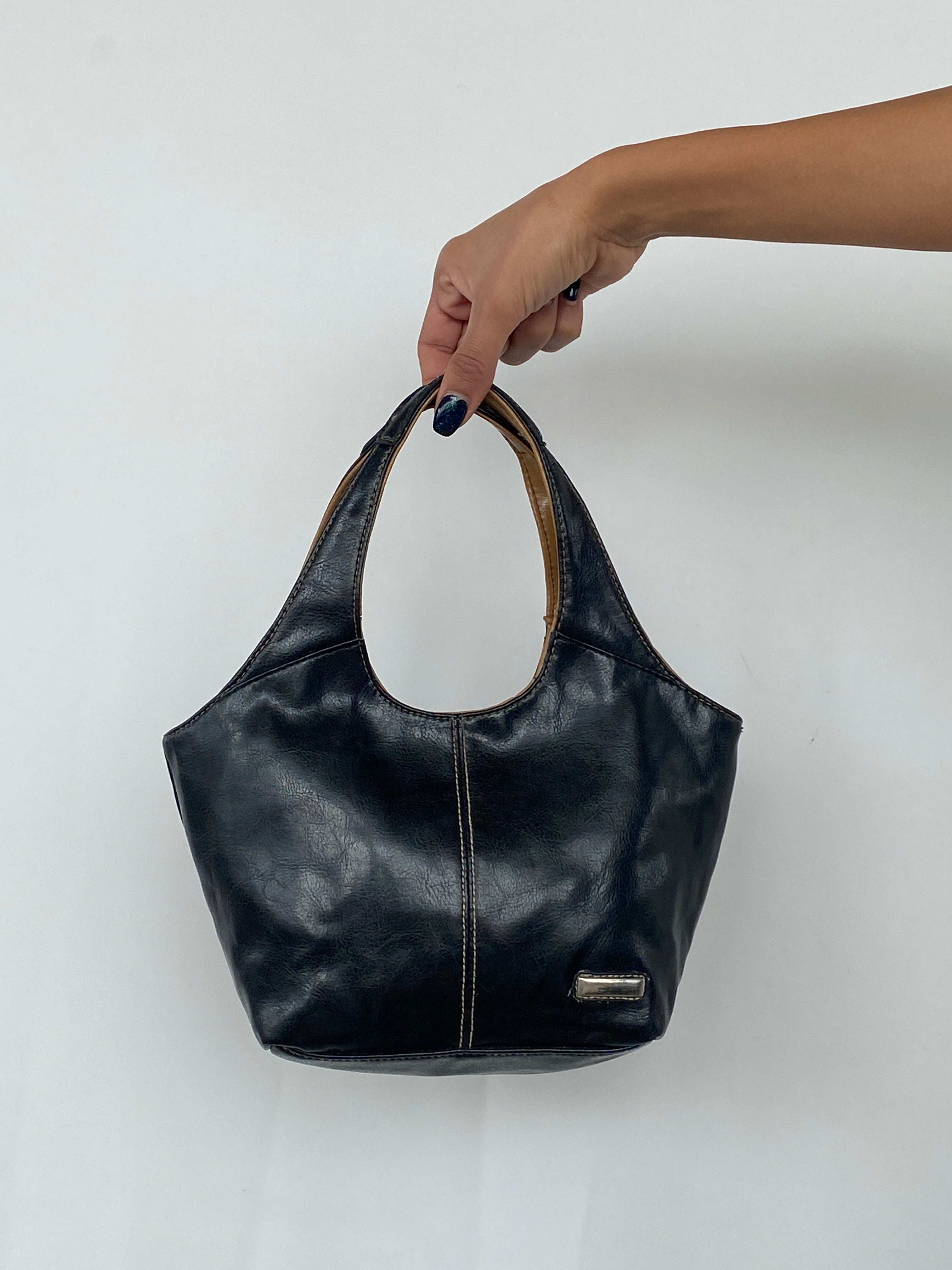 Y2K Black Patent Leather Mini Handbag