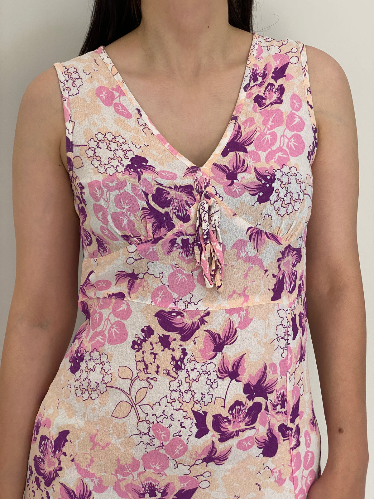 Vintage R Pink Floral Soft Girl Viscose Asymmetric Midi Dress – M