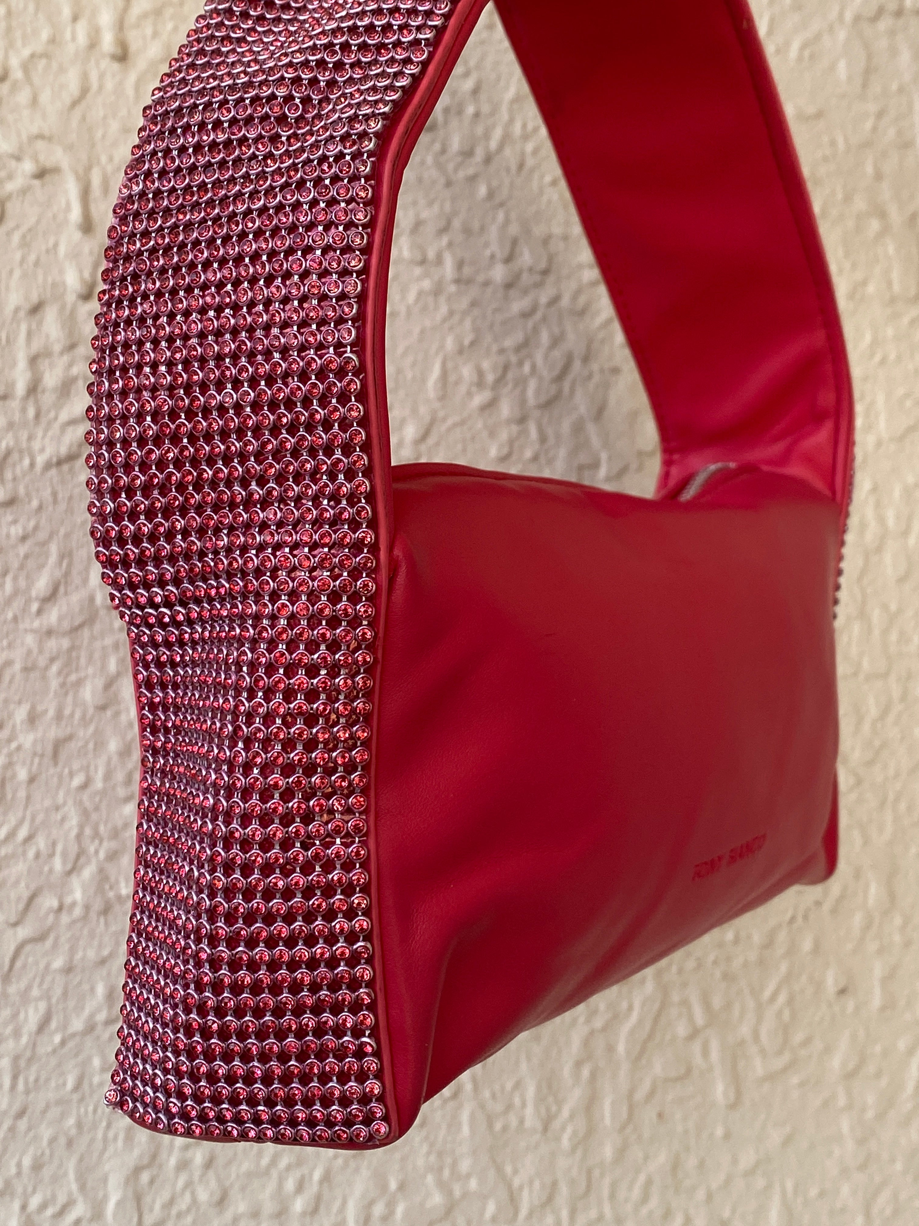 Tony Bianco Pink Rhinestone Mini Shoulder Bag Y2K Statement Evening Purse