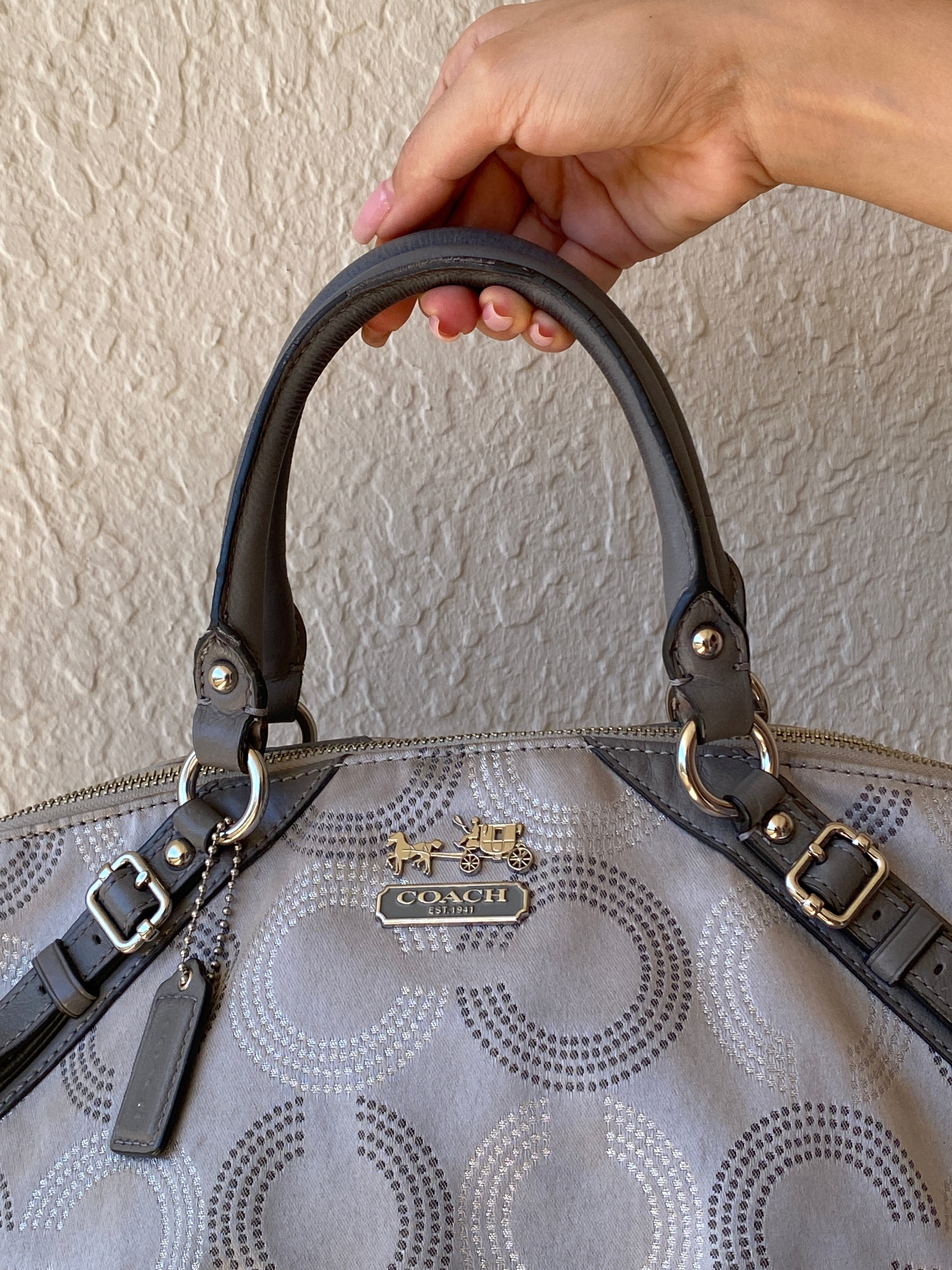 Coach Madison Sophia Dotted OP Art Monogram Purse Signature C Satchel Silver Bag