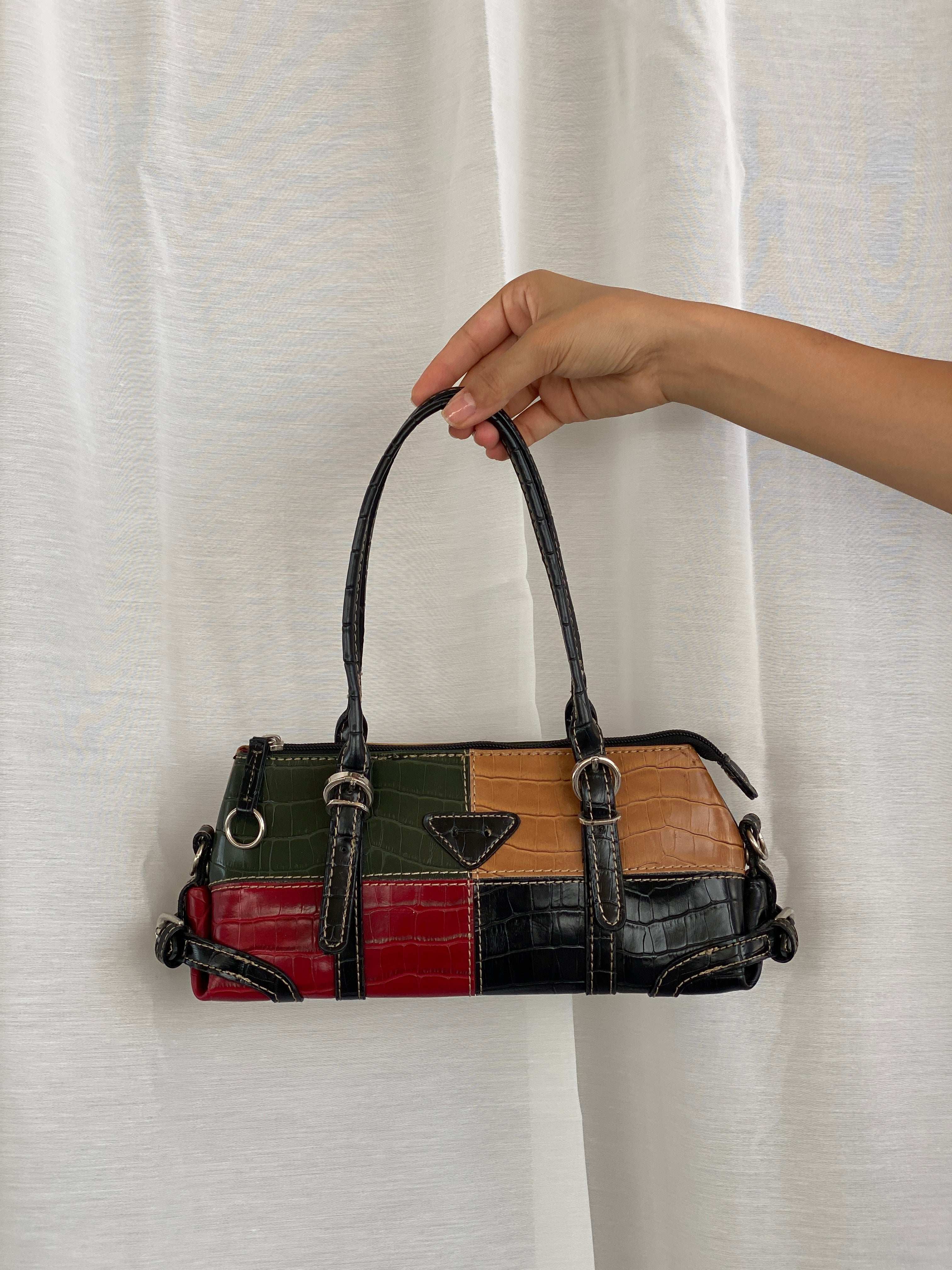 Vintage 90s Multi Colored Patchwork Leather Shoulder Bag