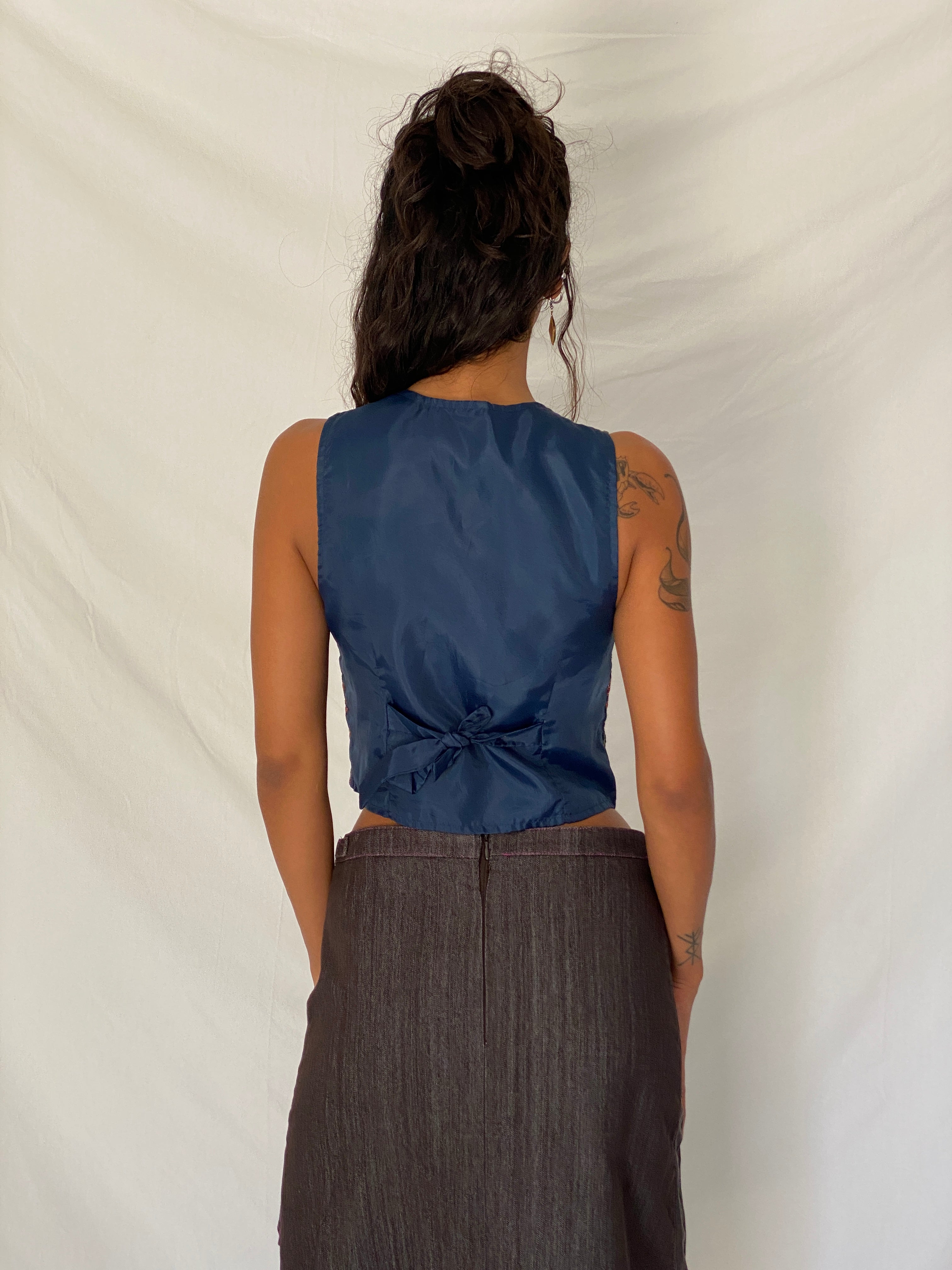 Vintage 90s In Design Multicolor Floral Tapestry Cropped Waistcoat Vest - S