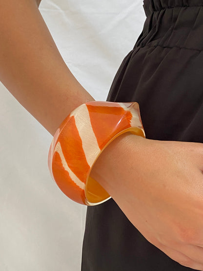 Vintage Kate Spade Chunky Resin Bangle Bracelet Orange and Cream Swirl Statement Cuff