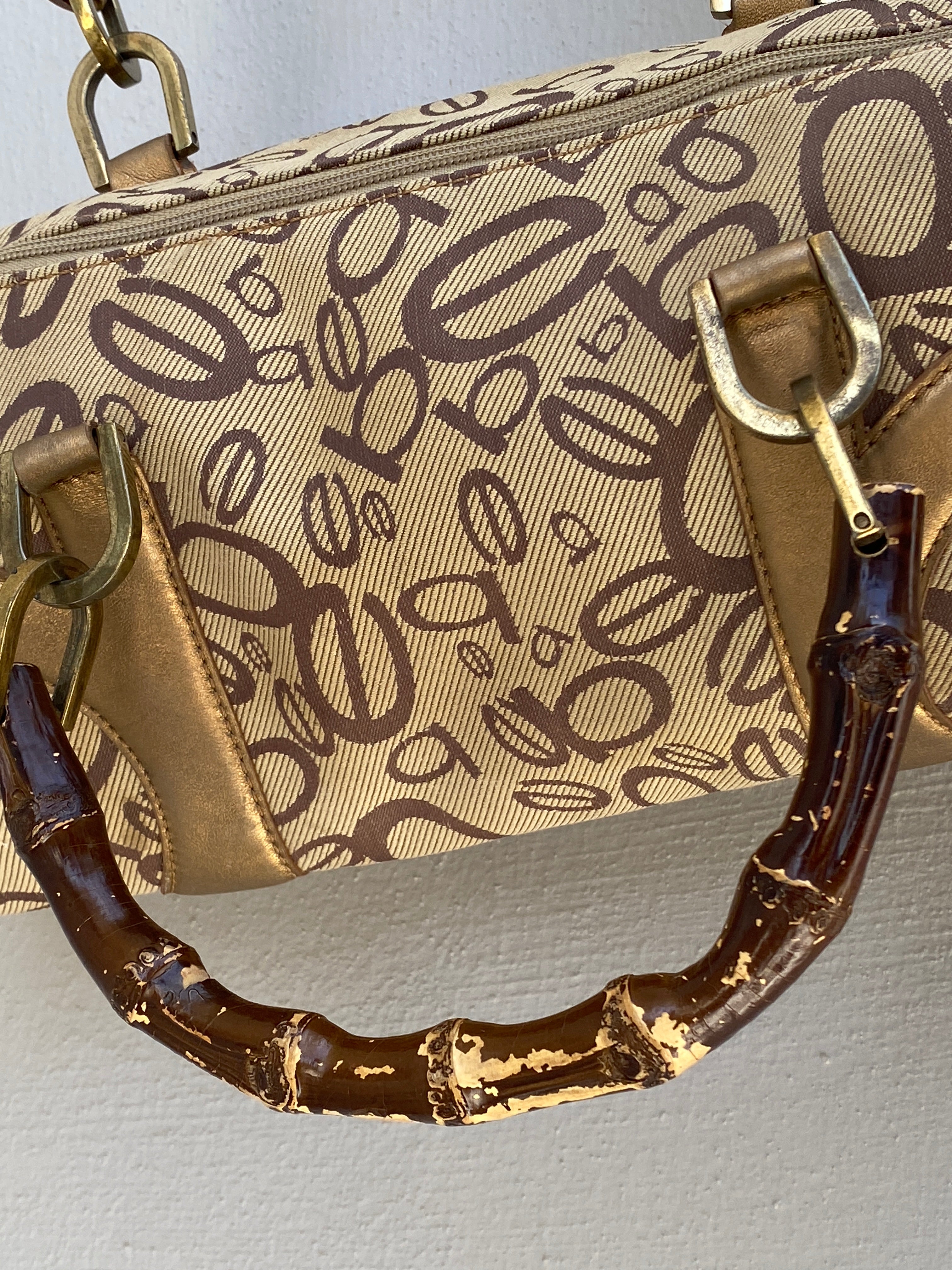 Y2K Bebe Monogram Canvas & Bamboo Handle Bag Beige Brown