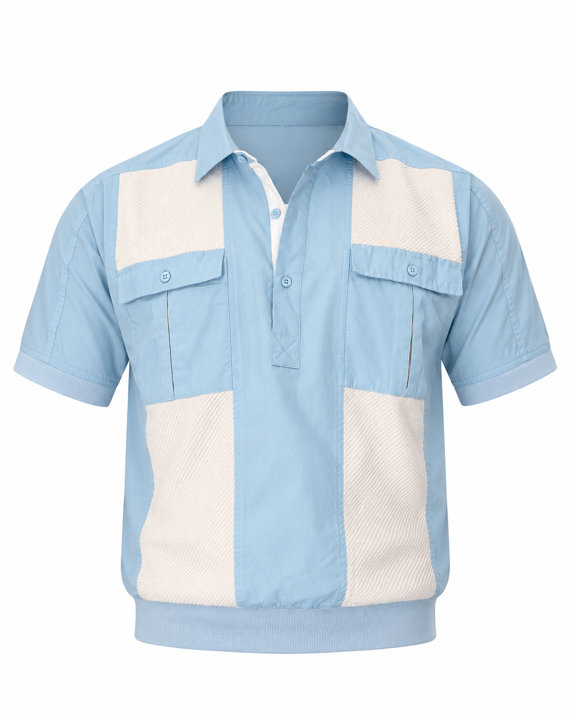 Vintage Alexxus Knit Panel Polo Shirt Blue & White Retro Pullover – XL
