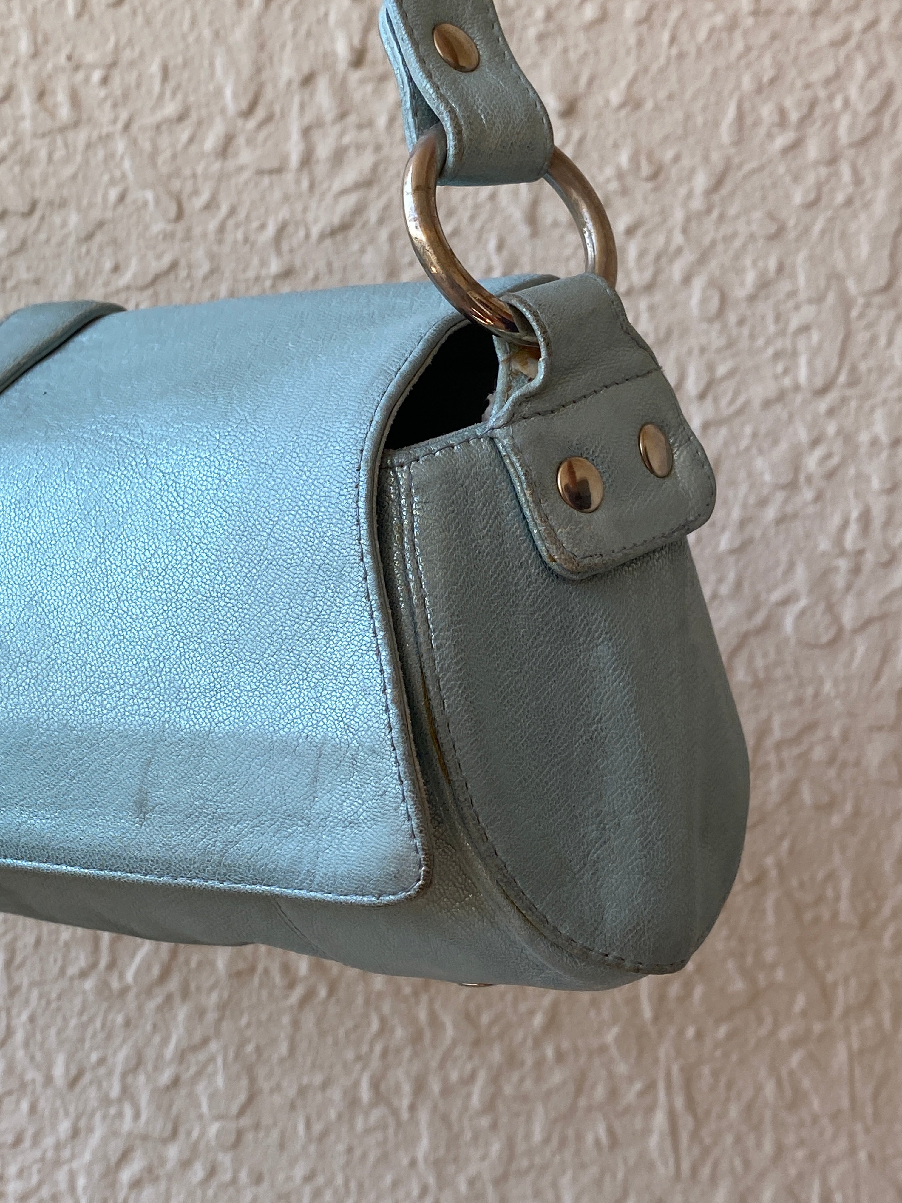 Vintage Stuart Weitzman Metallic Ice Blue Leather Shoulder Bag