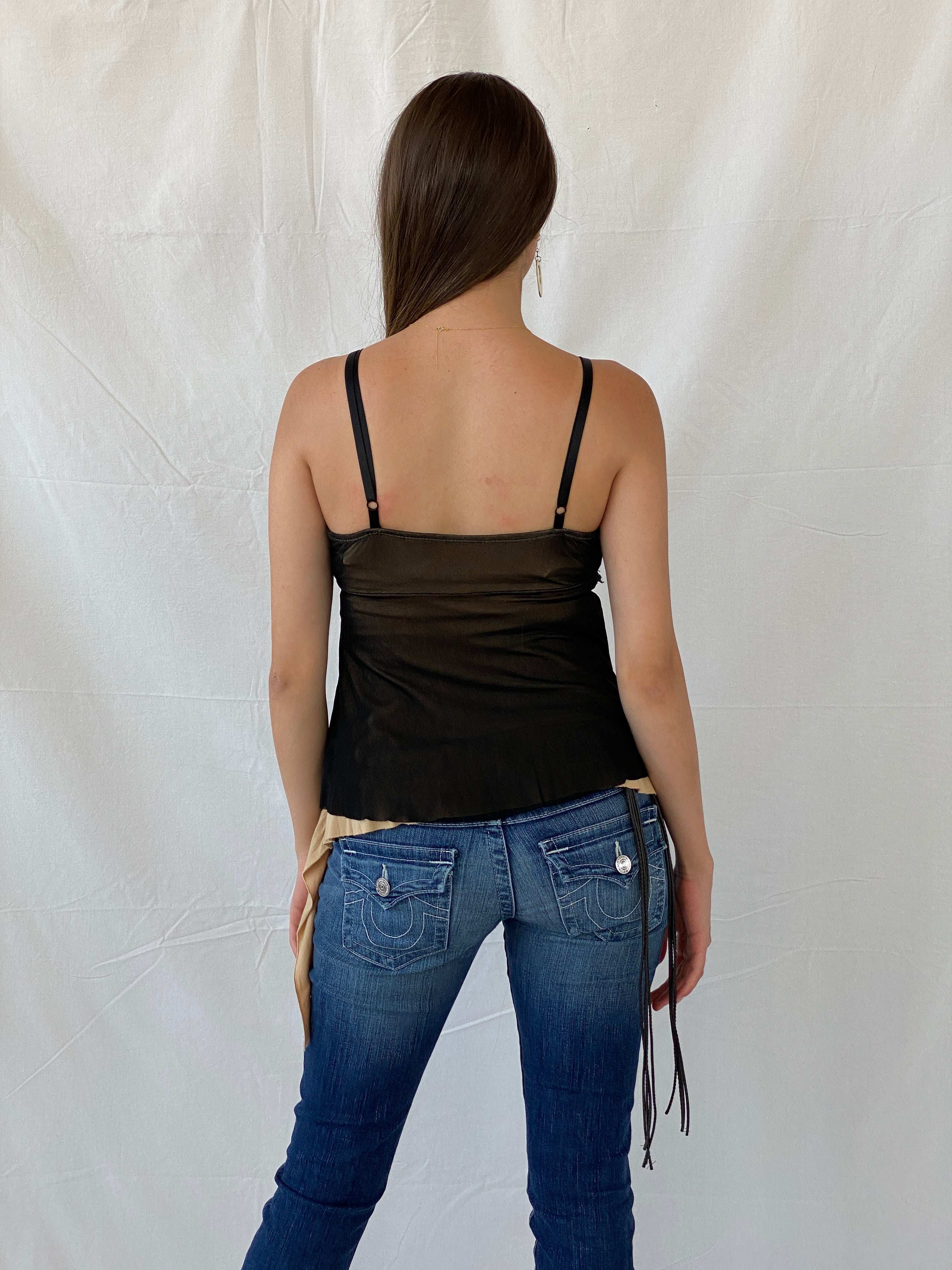 Vintage Y2K Asymmetrical Black Cami Top - S