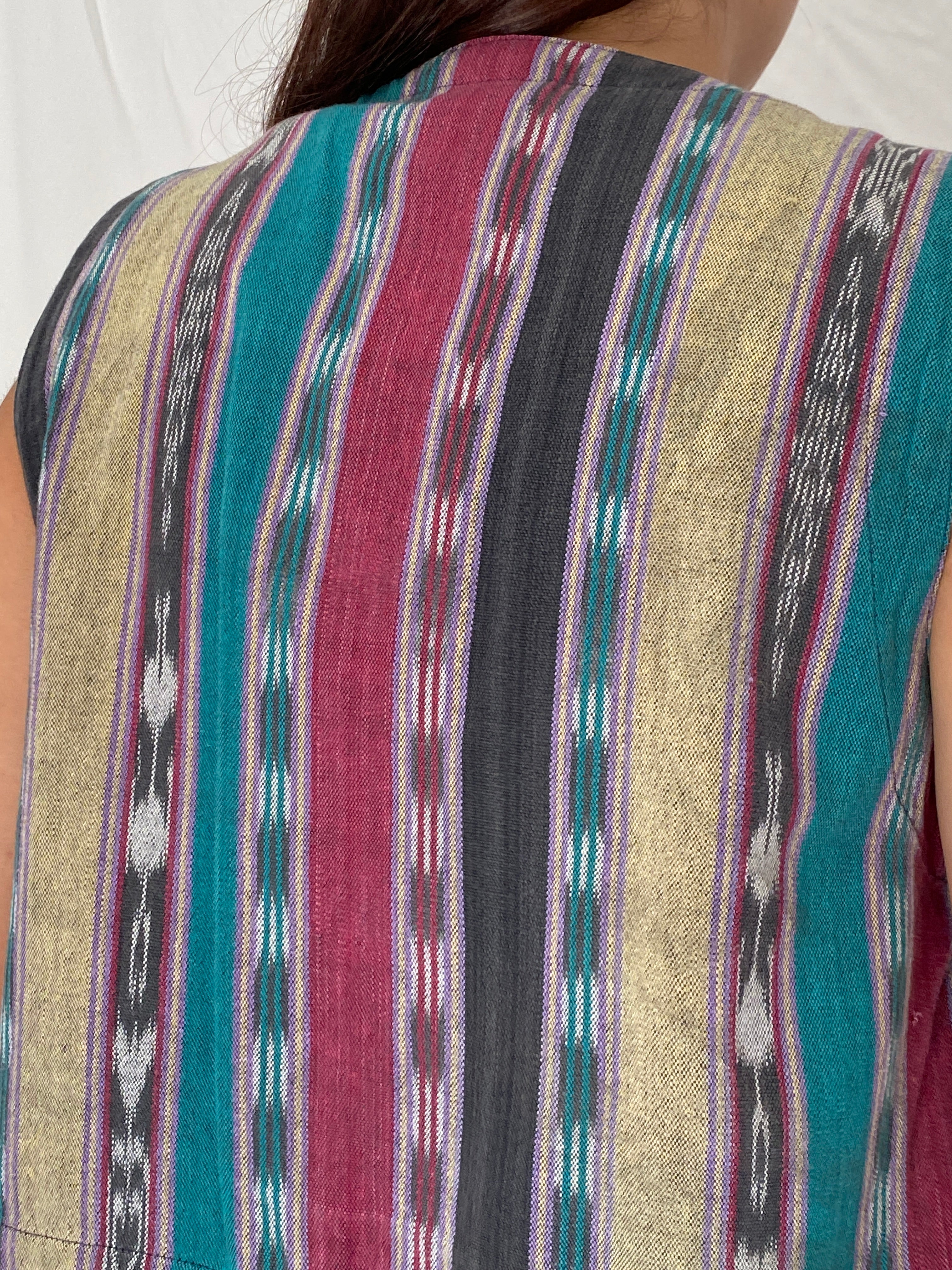 Vintage 90s Chico’s Design Cotton Multicolor Tribal Woven Vest – S/M