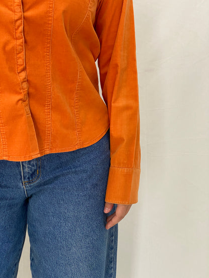 Y2K Liz Claiborne Orange Corduroy Lightweight Full Sleeve Shirt - M