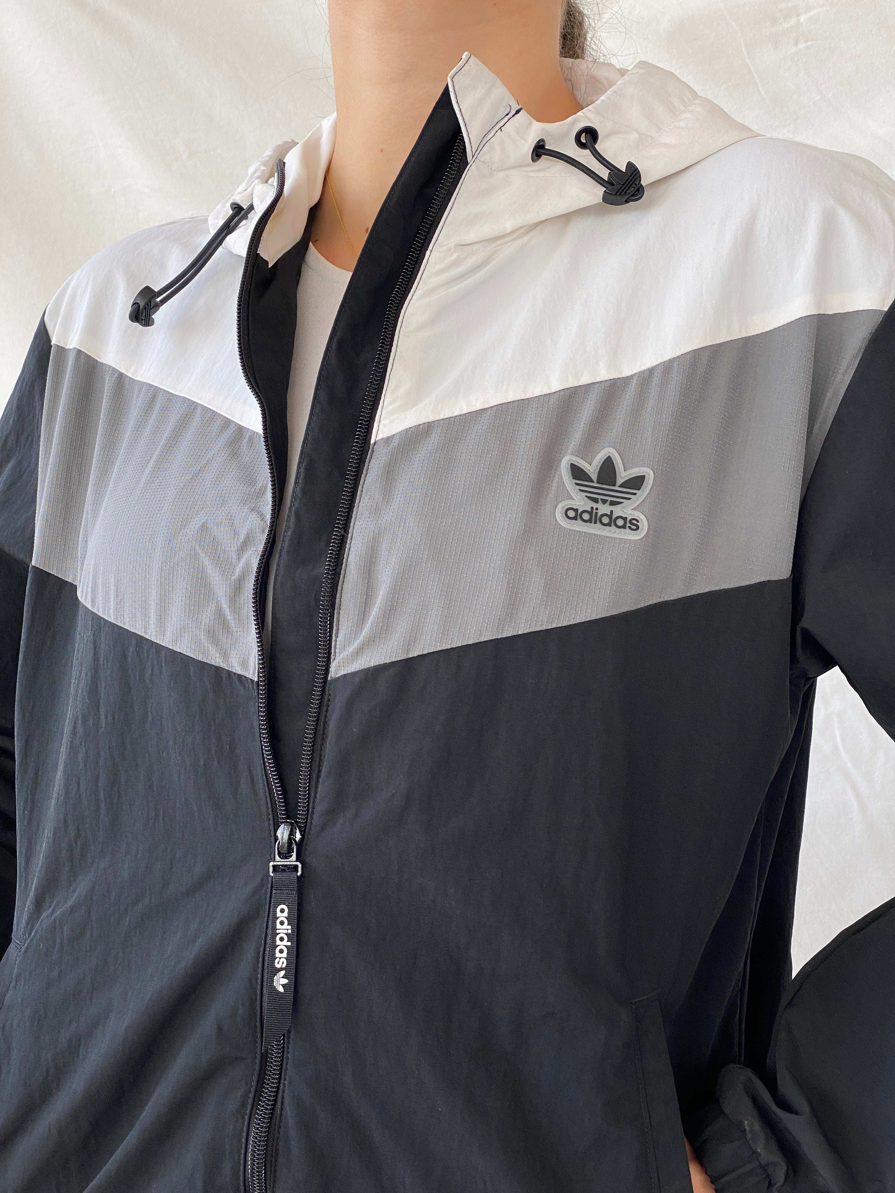 Vintage Y2K Adidas Black & White Windbreaker Jacket - S