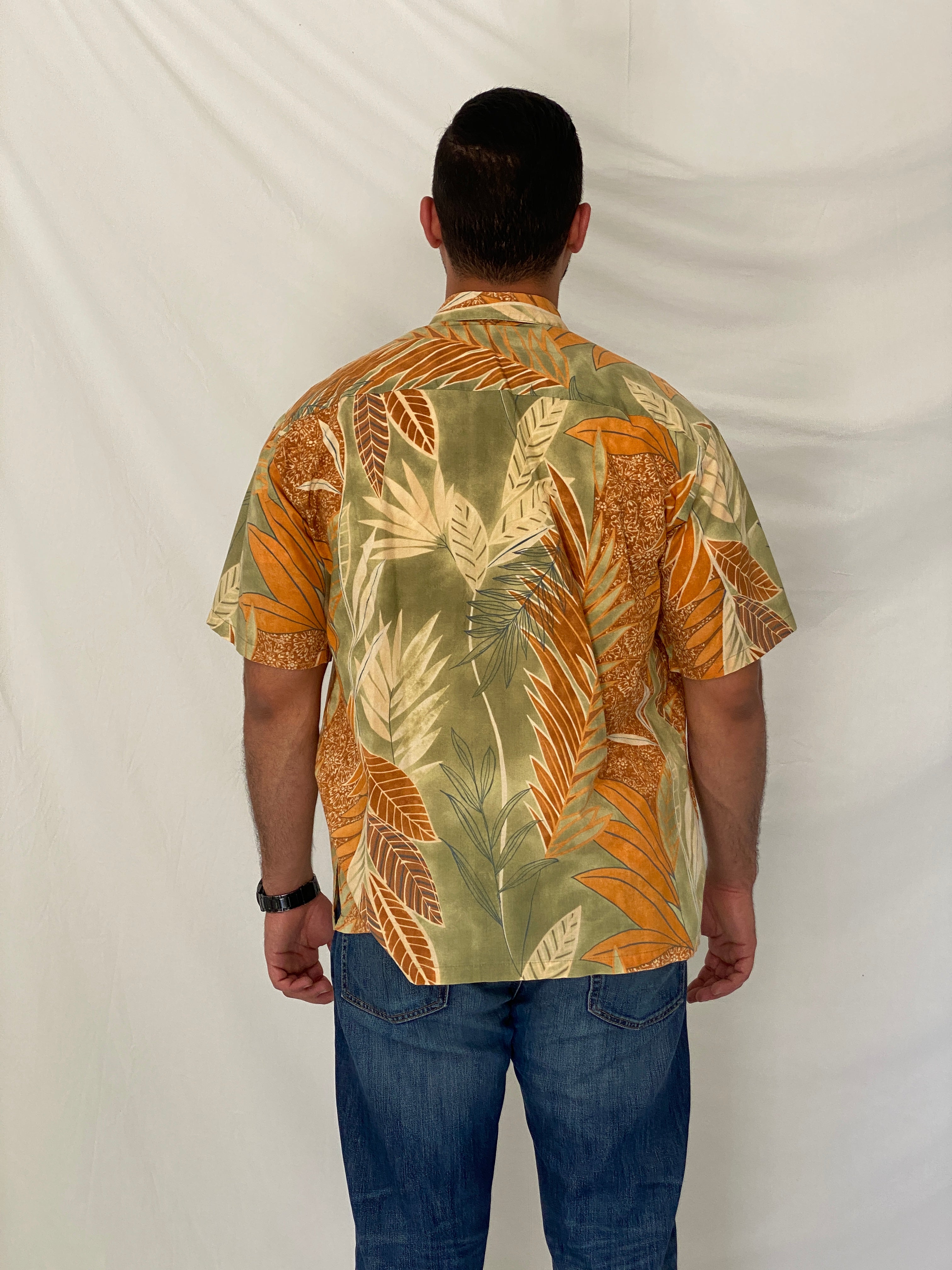 Vintage Tori Richard USA Tropical Leaf Print Cotton Hawaiian Shirt – L