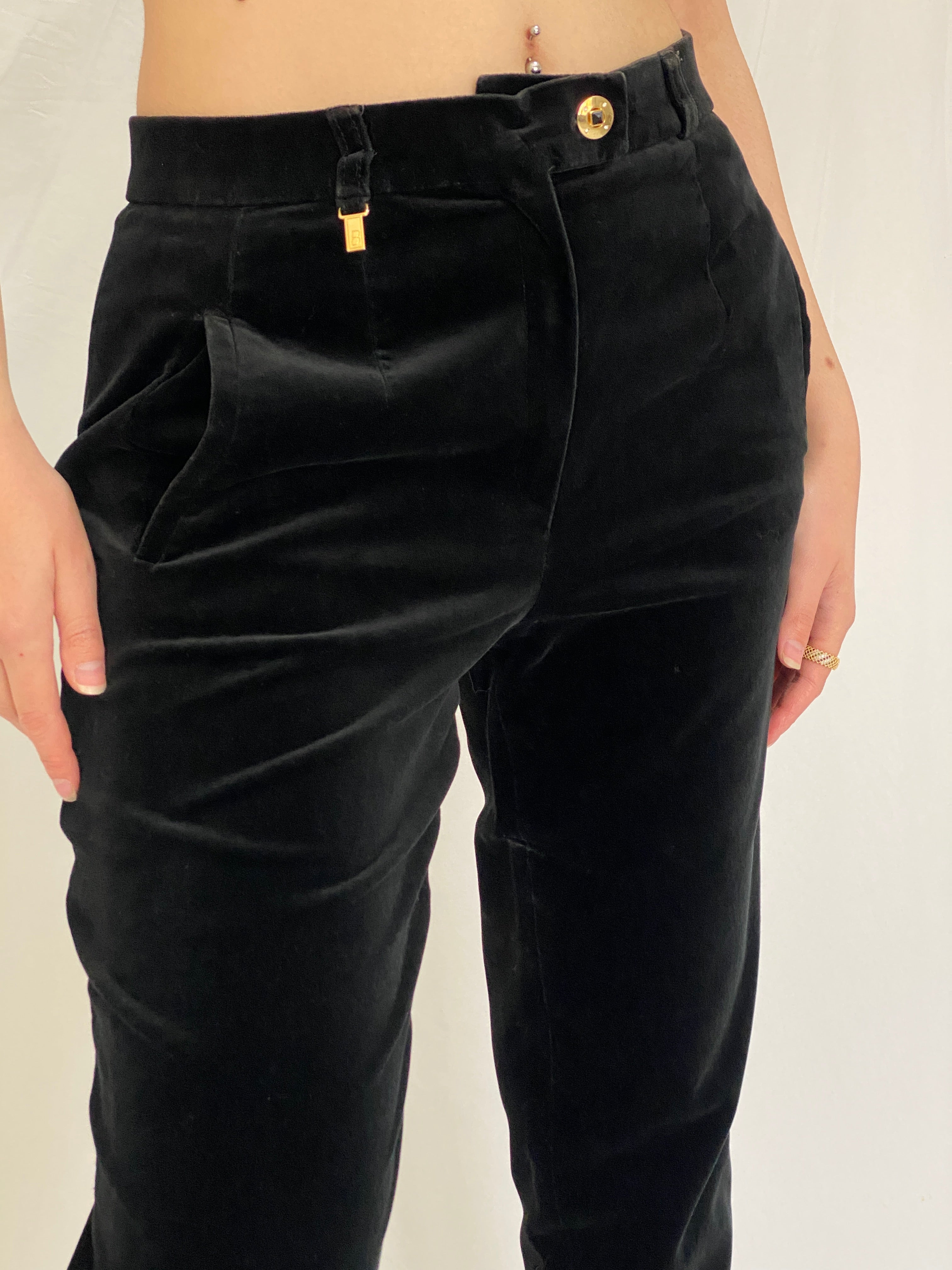 Vintage Basler Black Velvet Tailored Pants High Waist Straight Leg Evening Trousers - S