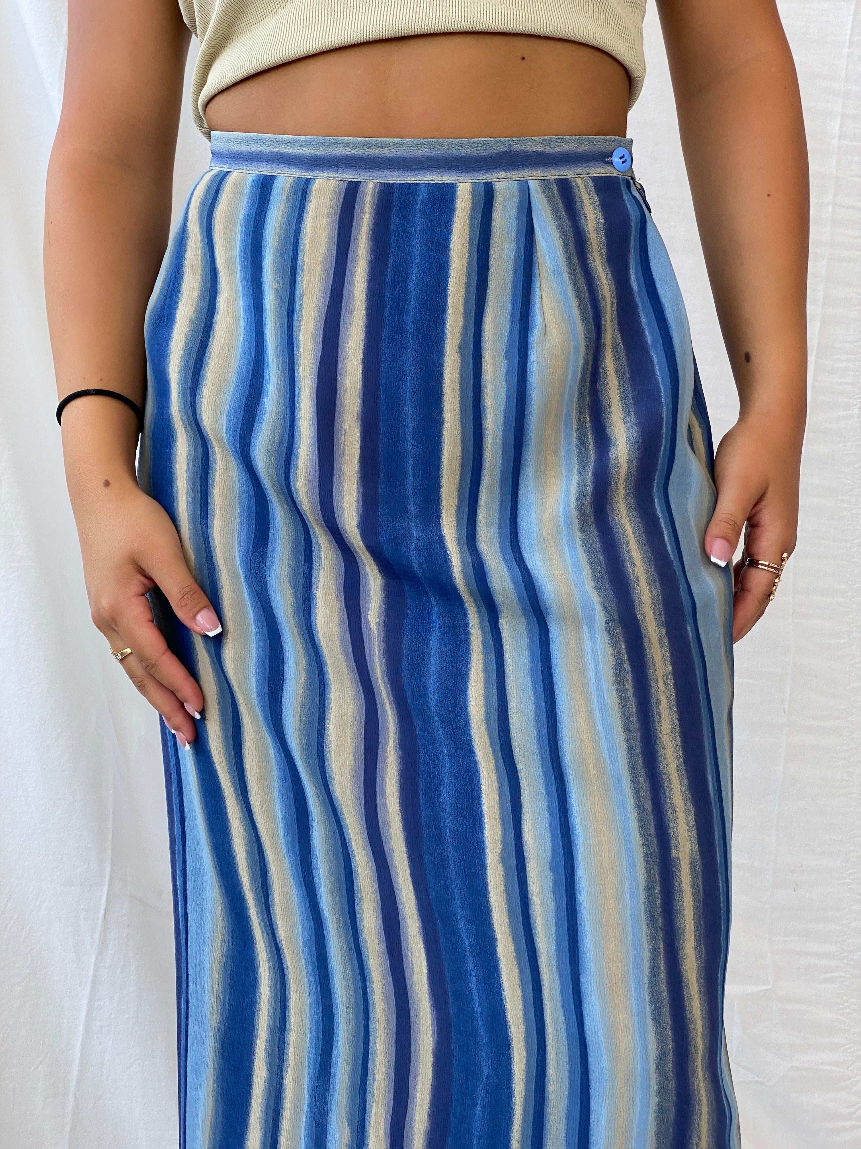 Vintage Handmade Striped Blue and Beige Beach Maxi Skirt - M - Balagan Vintage Maxi Skirt 00s, beach bag, Lana, maxi skirt, NEW IN, striped, stripes, summer, summer prints