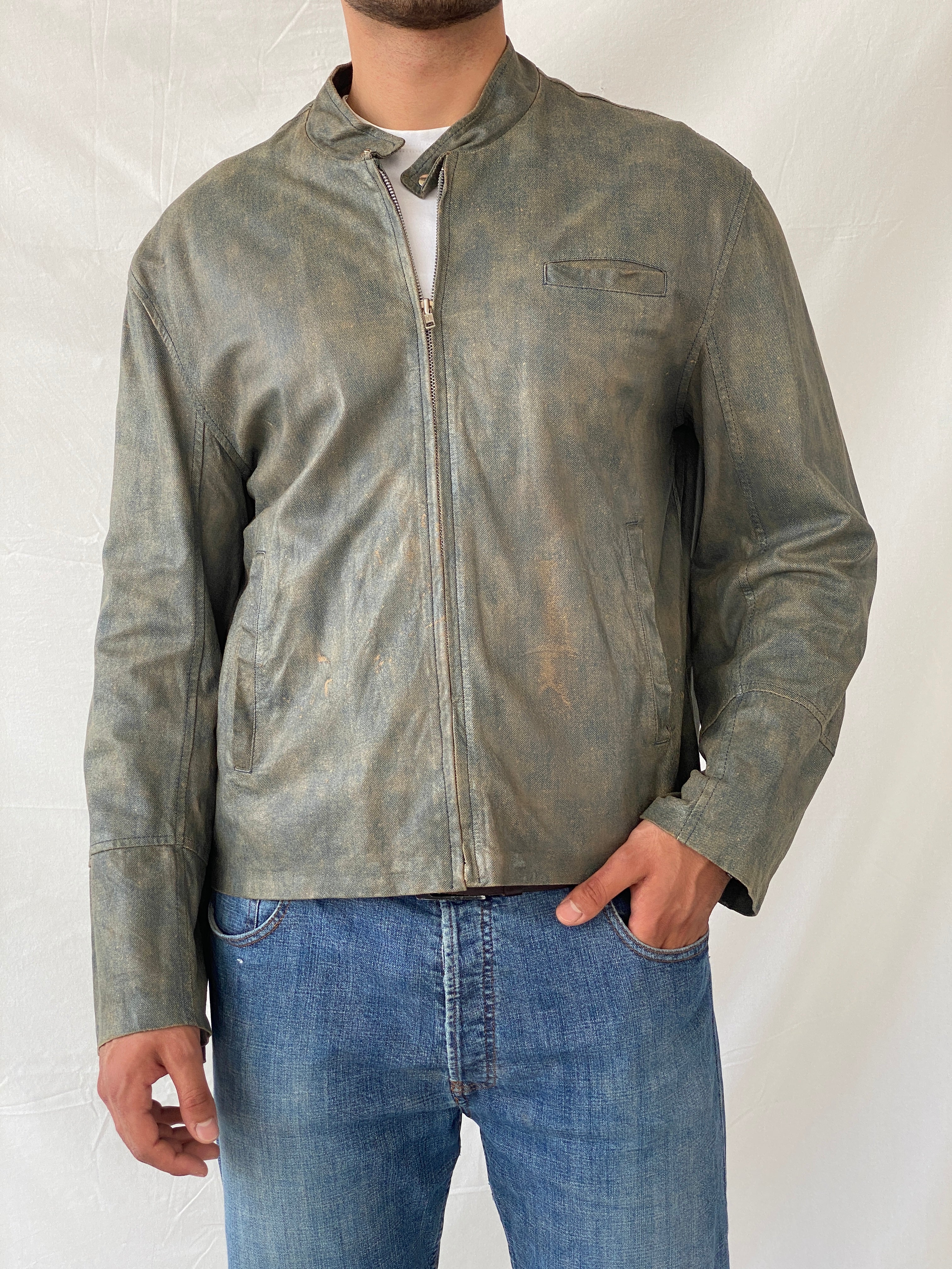 Vintage Conbipel Distressed Metallic Leather Jacket - L