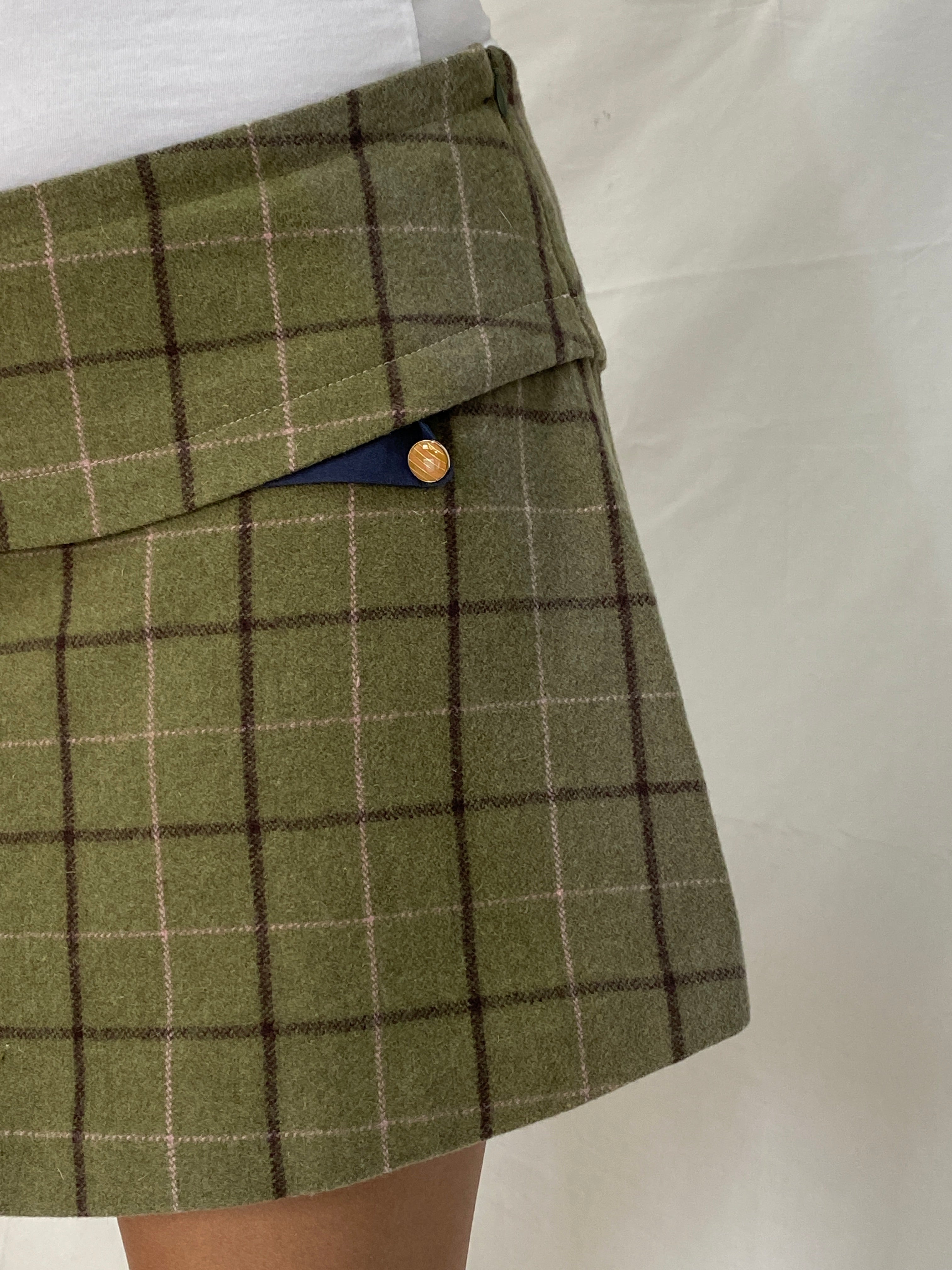 Vintage Y2K Rydale Grace Wool Blend Green Check Mini Skirt - Plaid Wrap-Style Country Skirt - XL