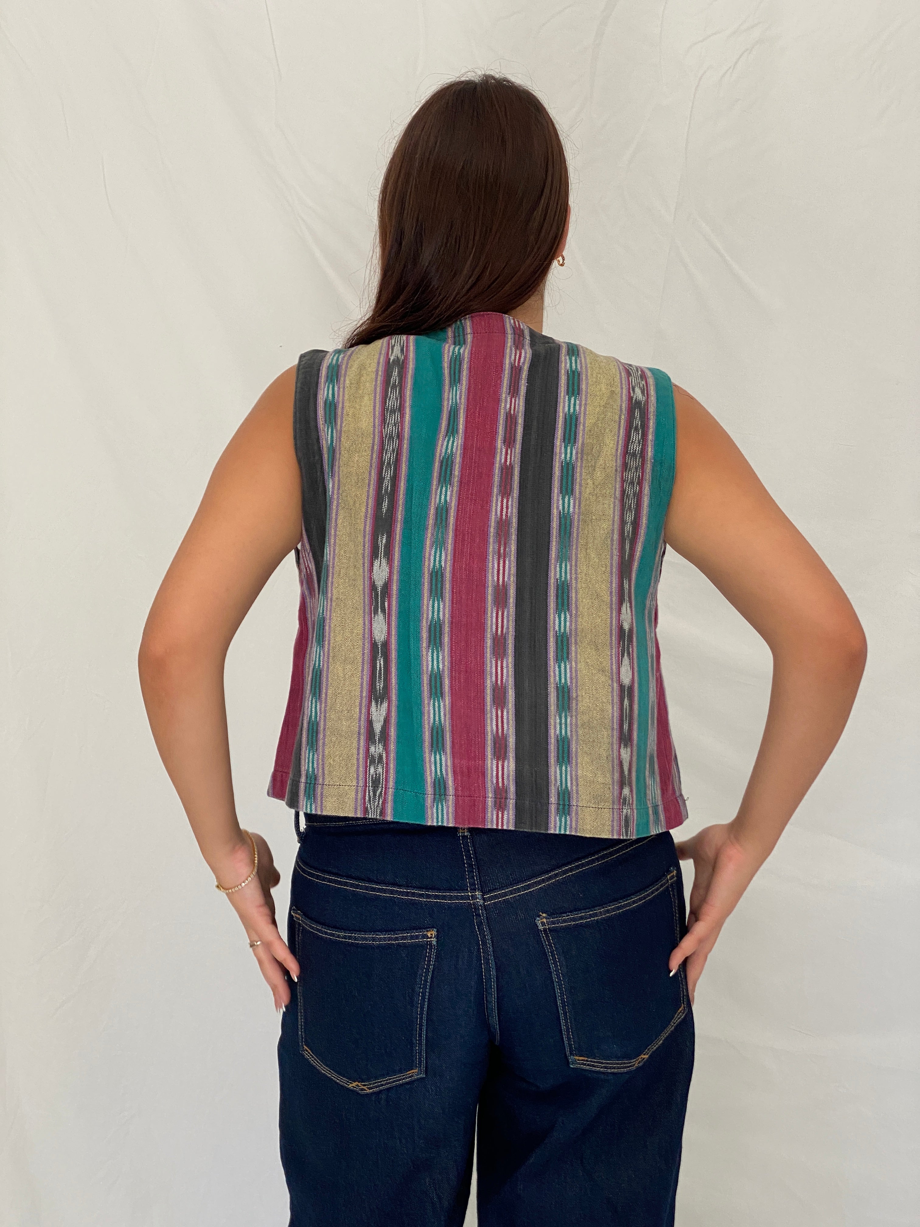 Vintage 90s Chico’s Design Cotton Multicolor Tribal Woven Vest – S/M