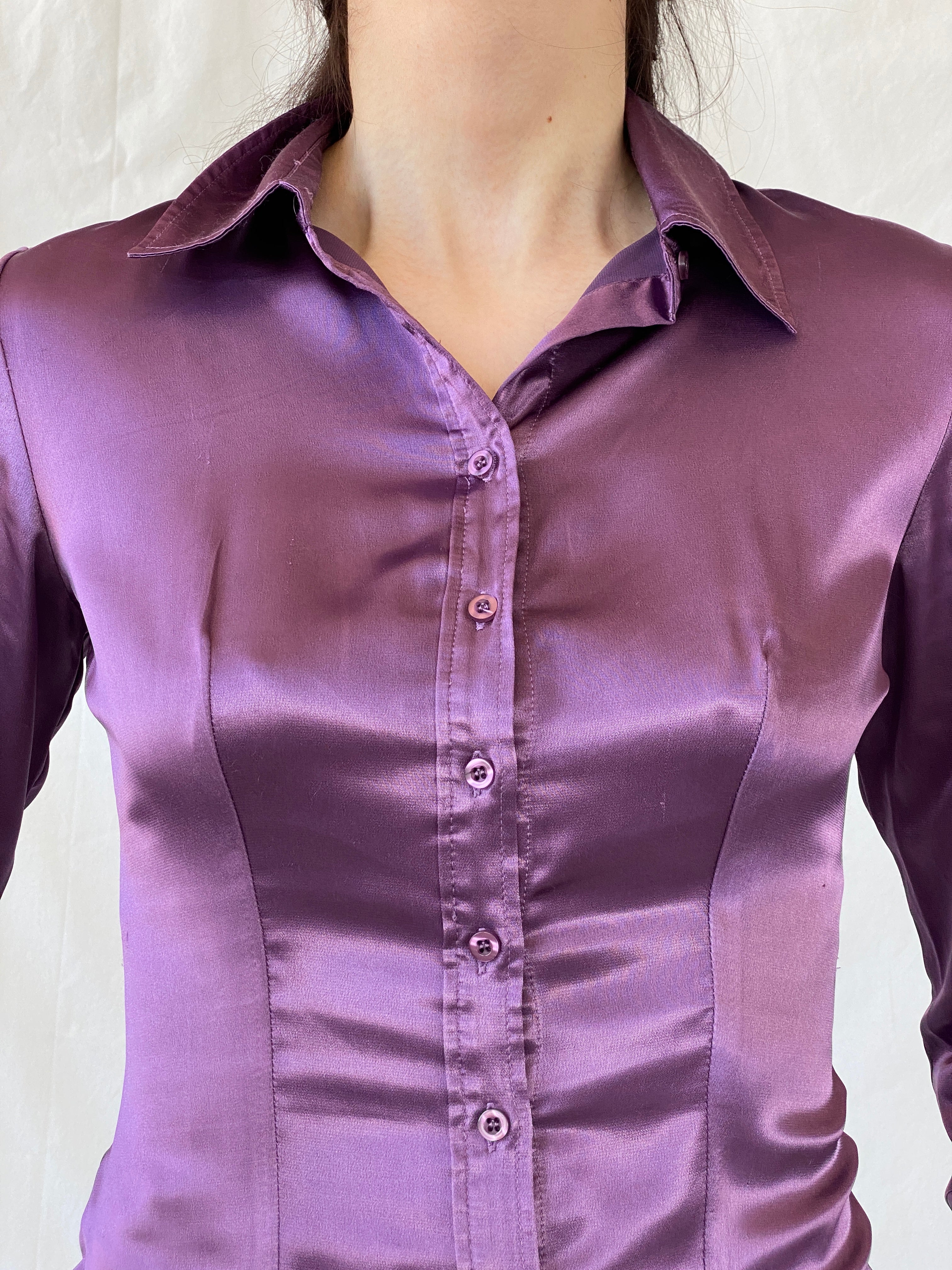 Y2K Camaîeu Purple Satin Long Sleeve Women’s Shirt - S