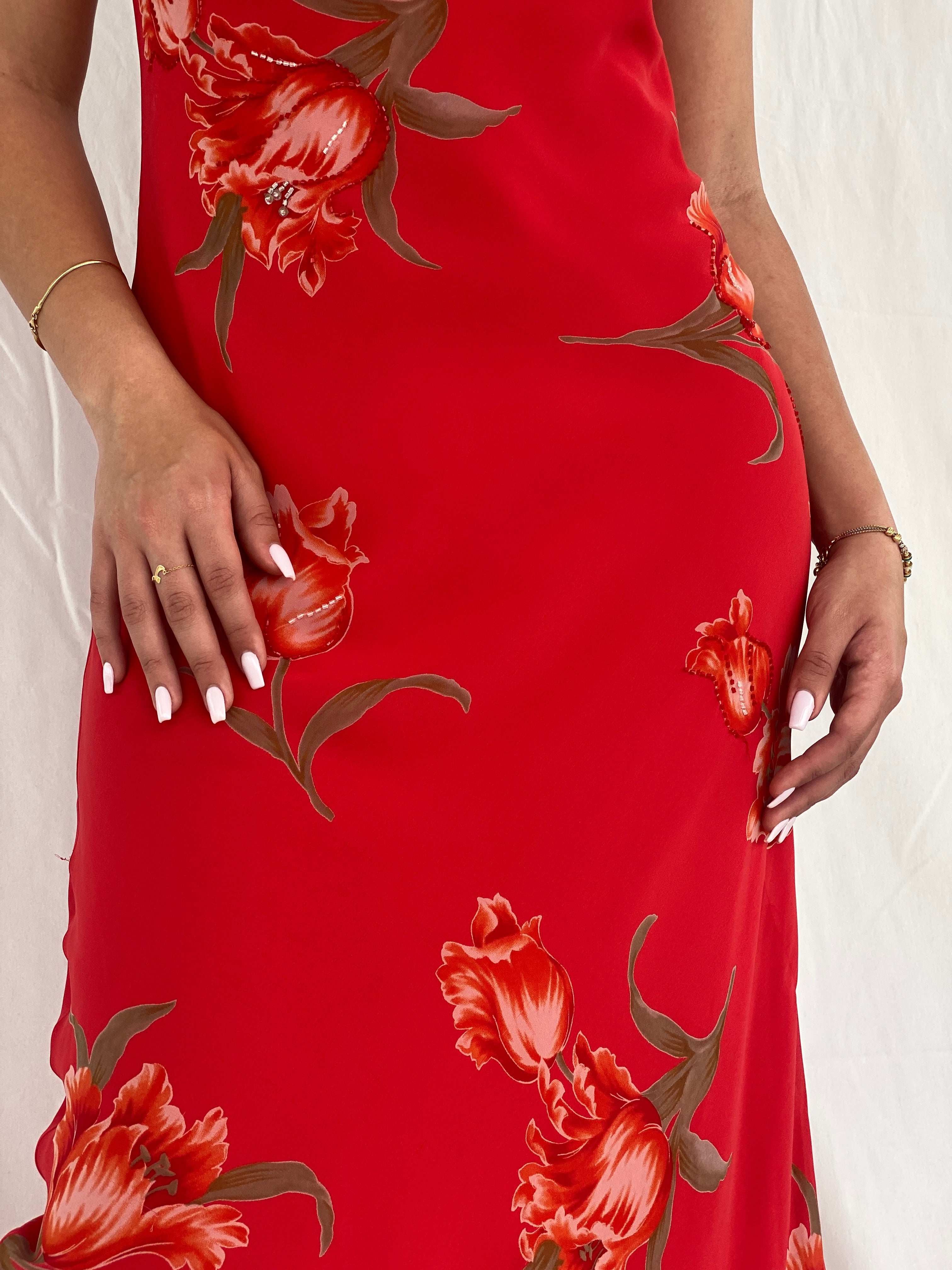Vintage Jessica Howard Red Floral Maxi Dress Size M - Balagan Vintage Maxi Dress 90s, 90s dress, floral dress, maxi dress, NEW IN, Rama, Wedding Guest