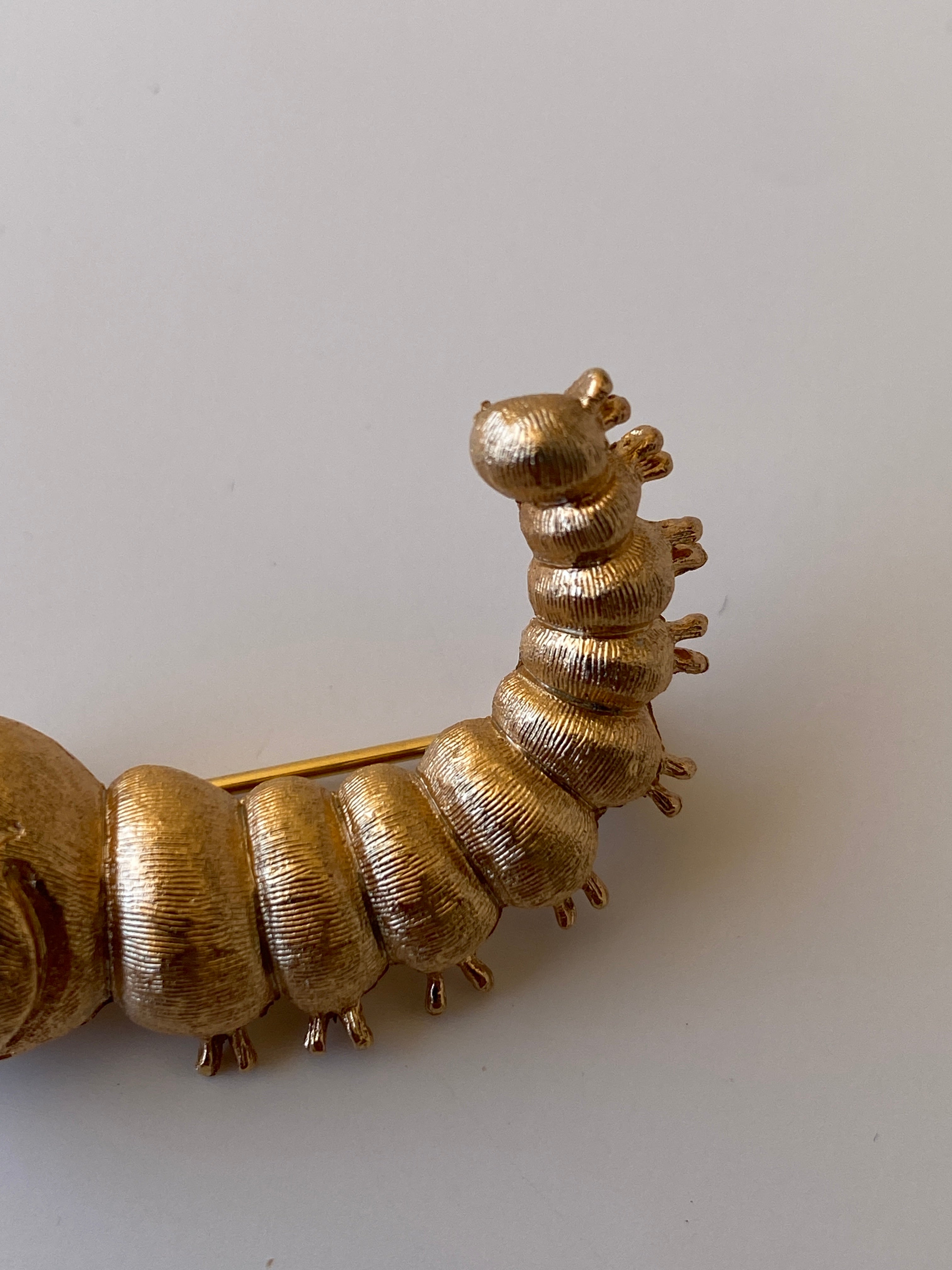 Vintage Napier Gold Tone Caterpillar Brooch Whimsical Figural Designer Pin