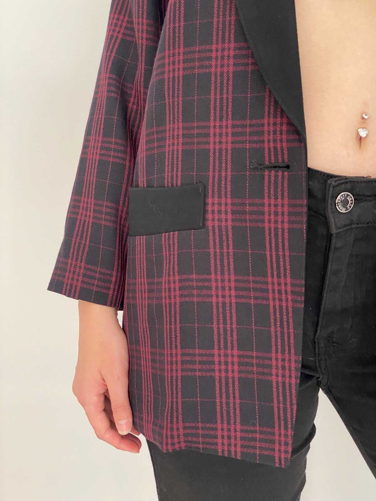 Vintage 90s Partner Fashion Burgundy & Black Plaid Oversized Blazer - L
