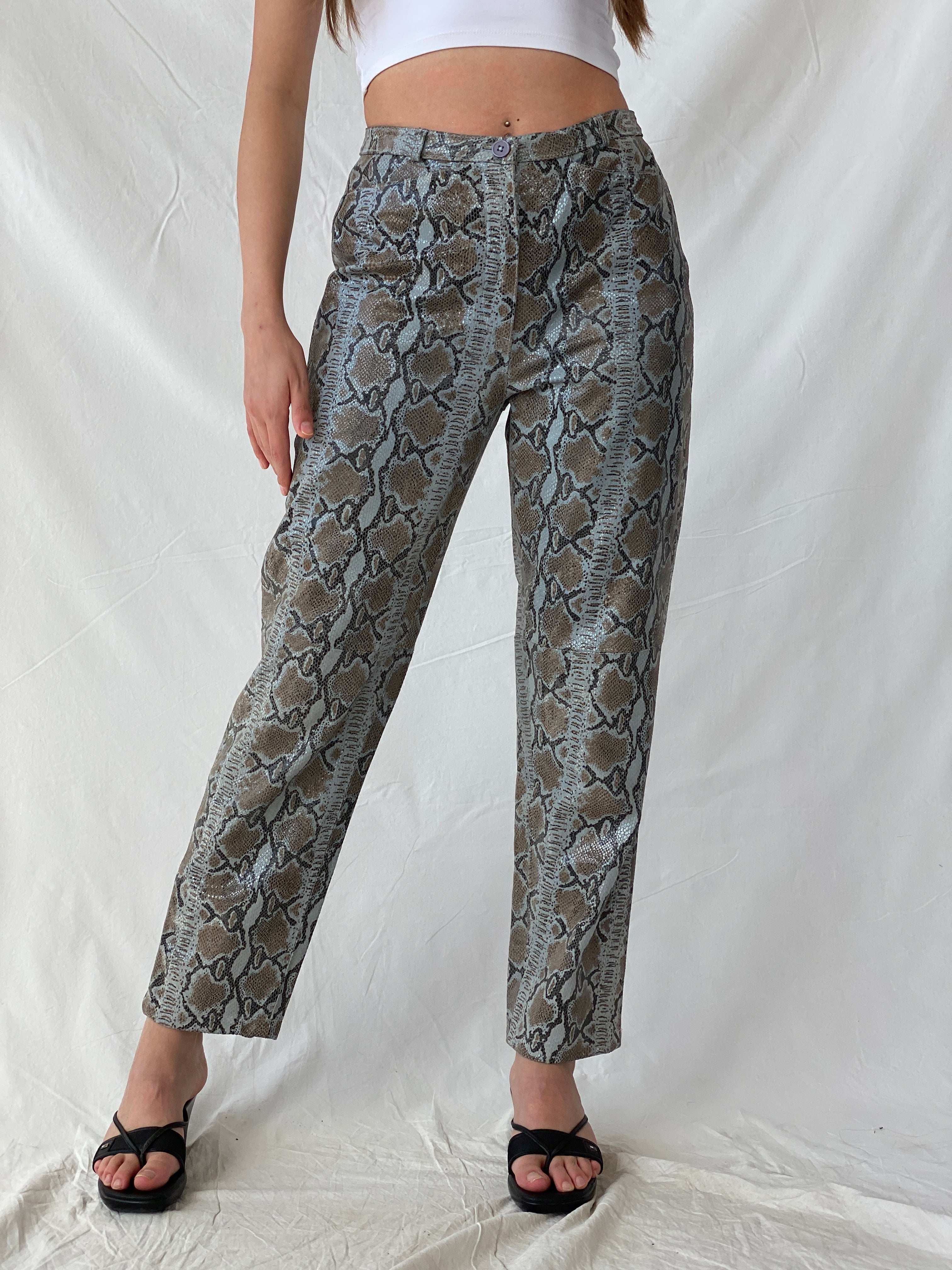 Stunning Vintage RÉVUE Snake Skin Blue Genuine Leather Pants - M