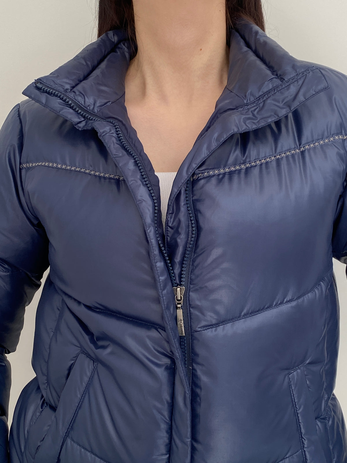Columbia Sportswear Metallic Navy Down Quilted Puffer Jacket – M