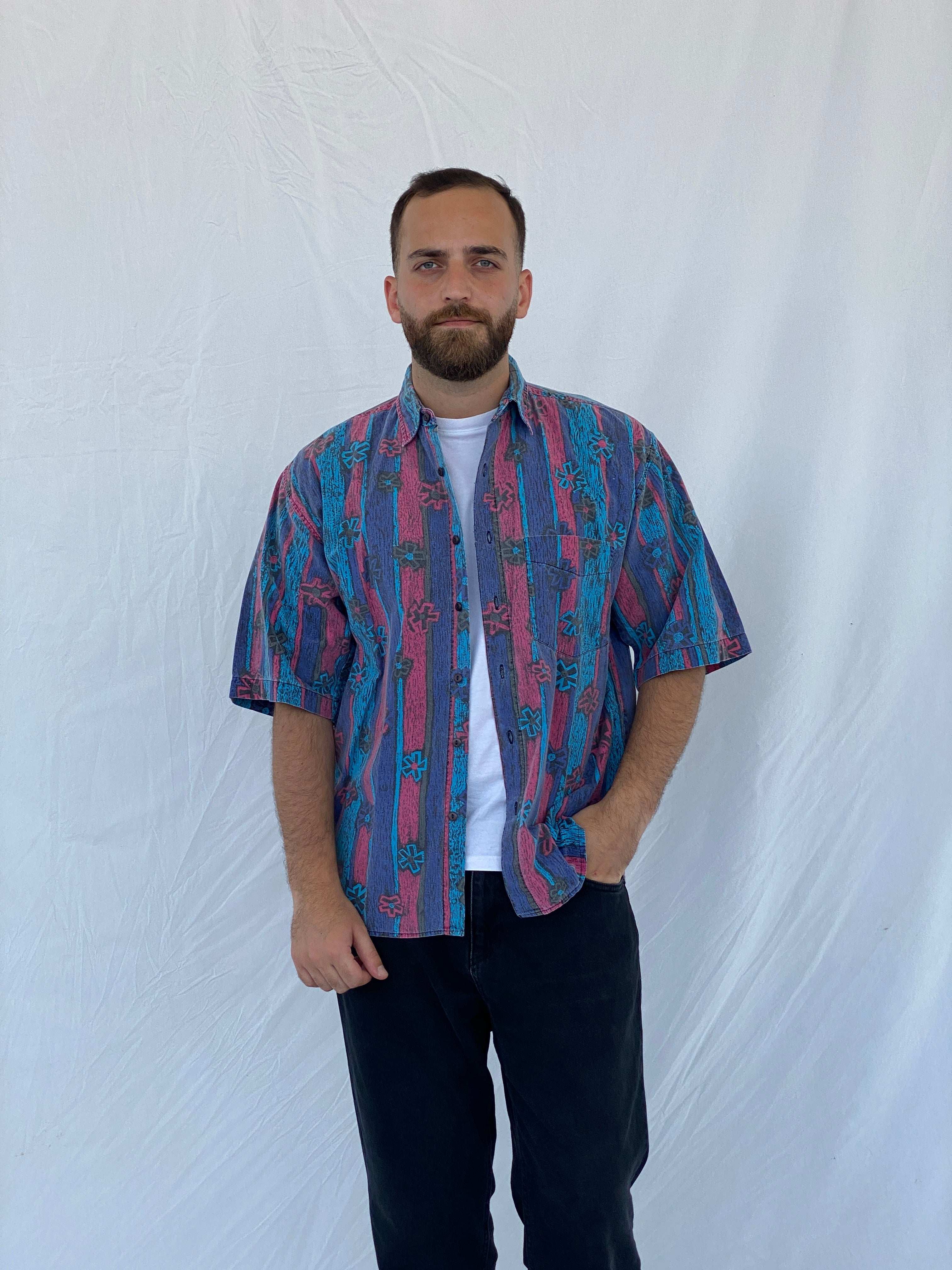 Vintage Shah Safari Printed Cotton Shirt - M - Balagan Vintage Half Sleeve Shirt 90s, half sleeve shirt, Iyad, mens shirt, NEW IN, printed shirt