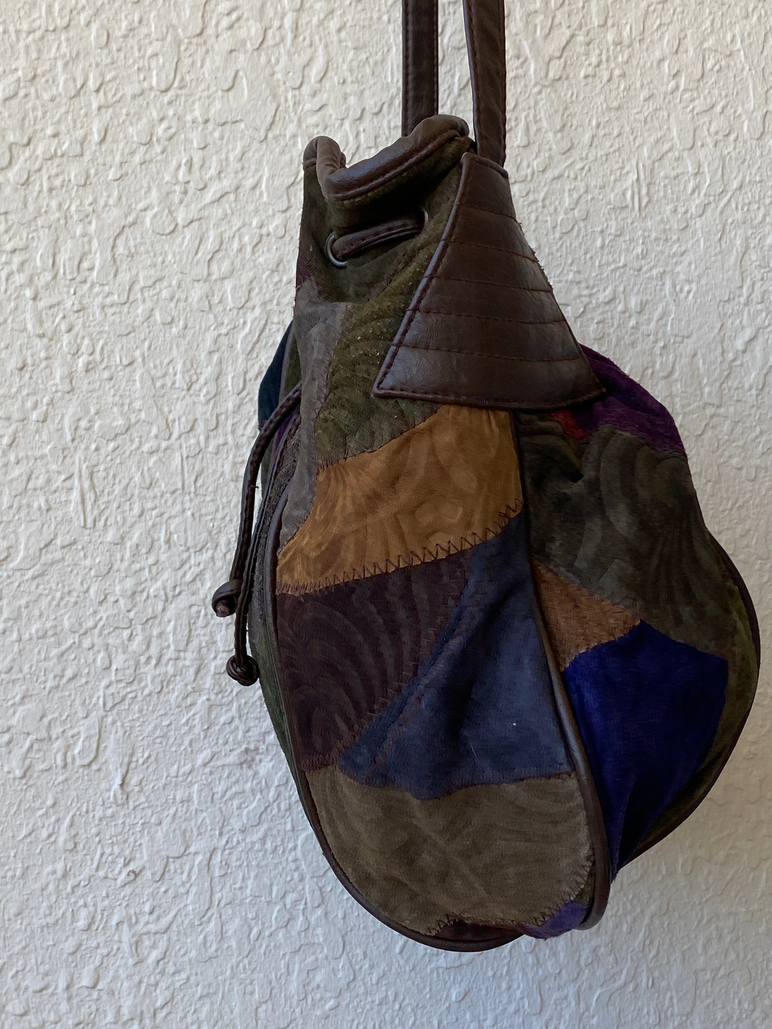 Vintage Embossed Leather Hippie Boho Patchwork Suede Shoulder Crossbody Bag