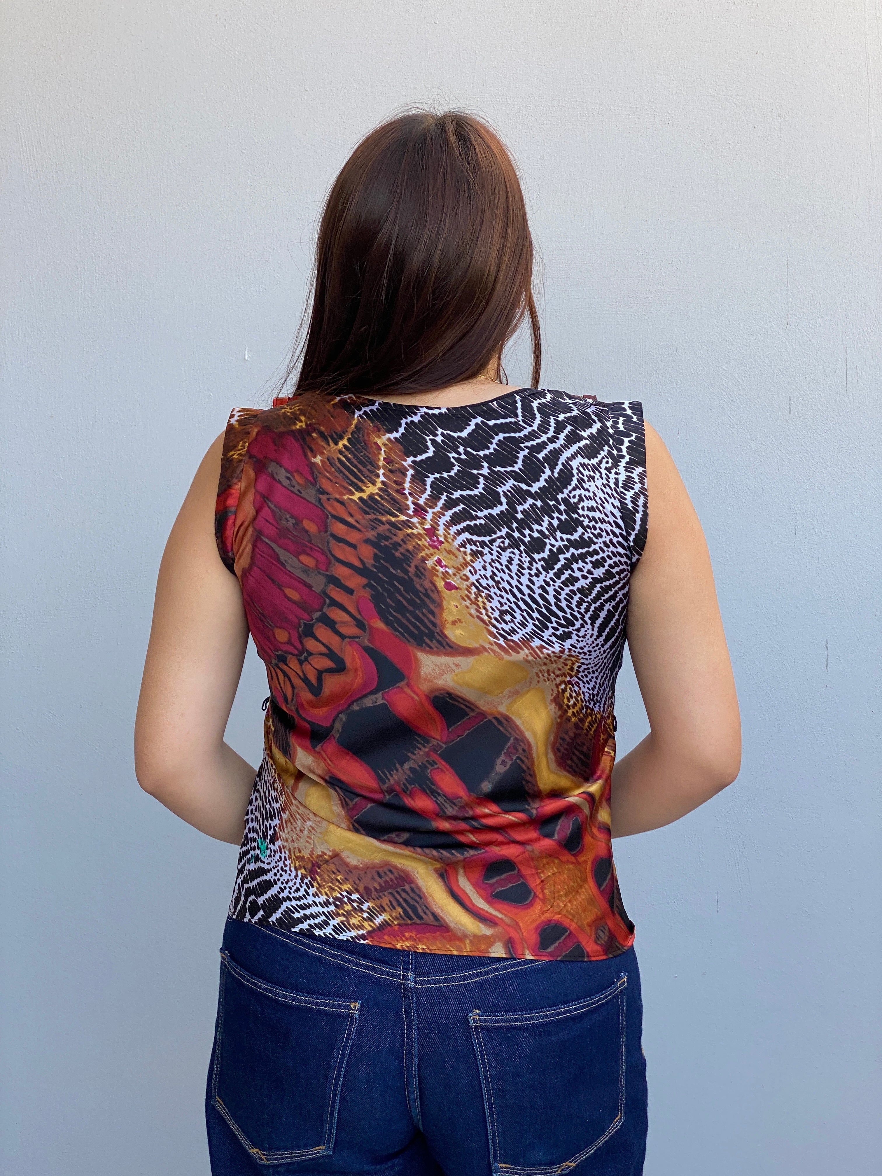 Y2K Worthington Animal Print Cowl Neck Sleeveless Top Brown – S