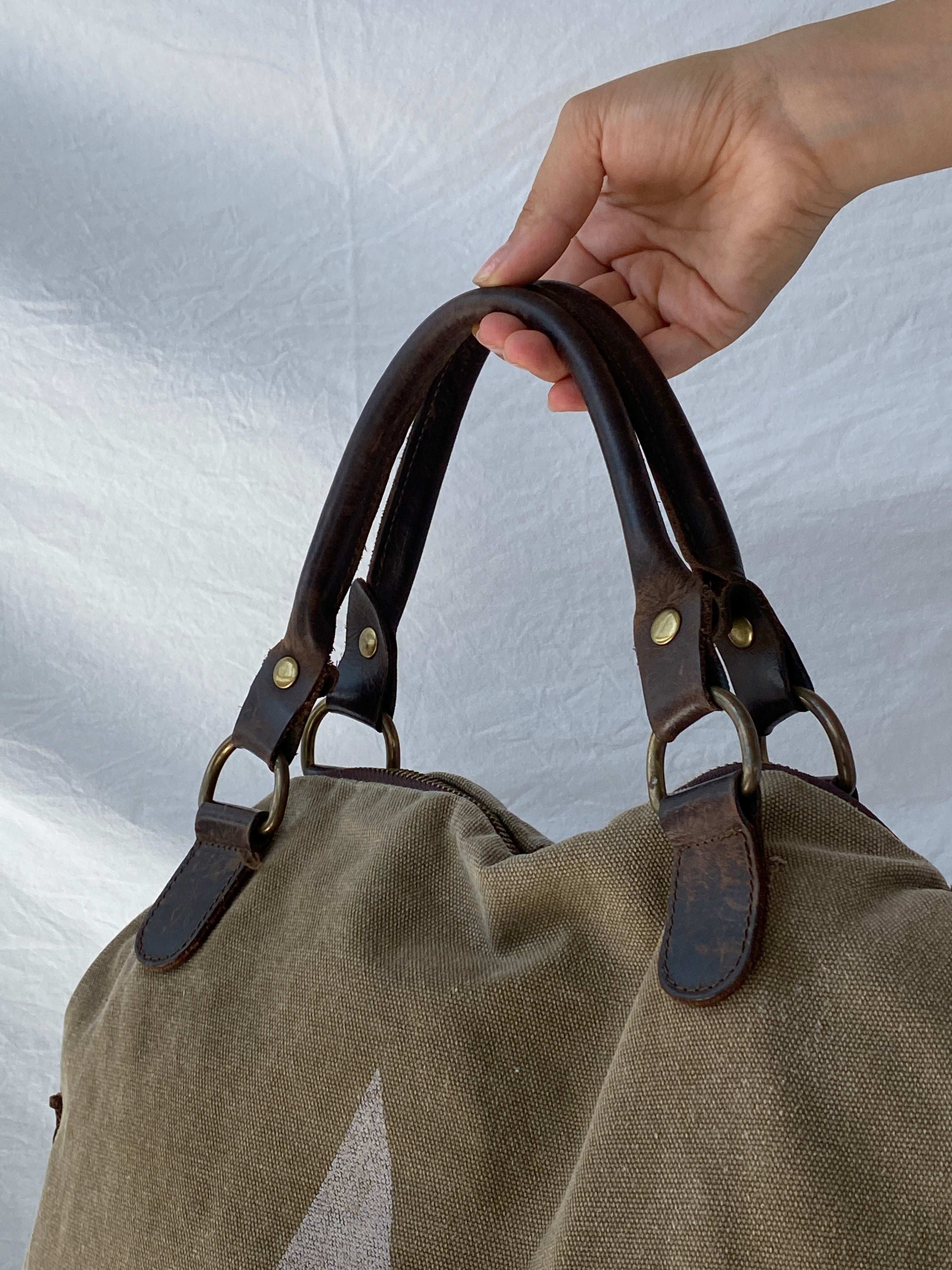 Vintage Genuine Leather Star Canvas Tote Bag