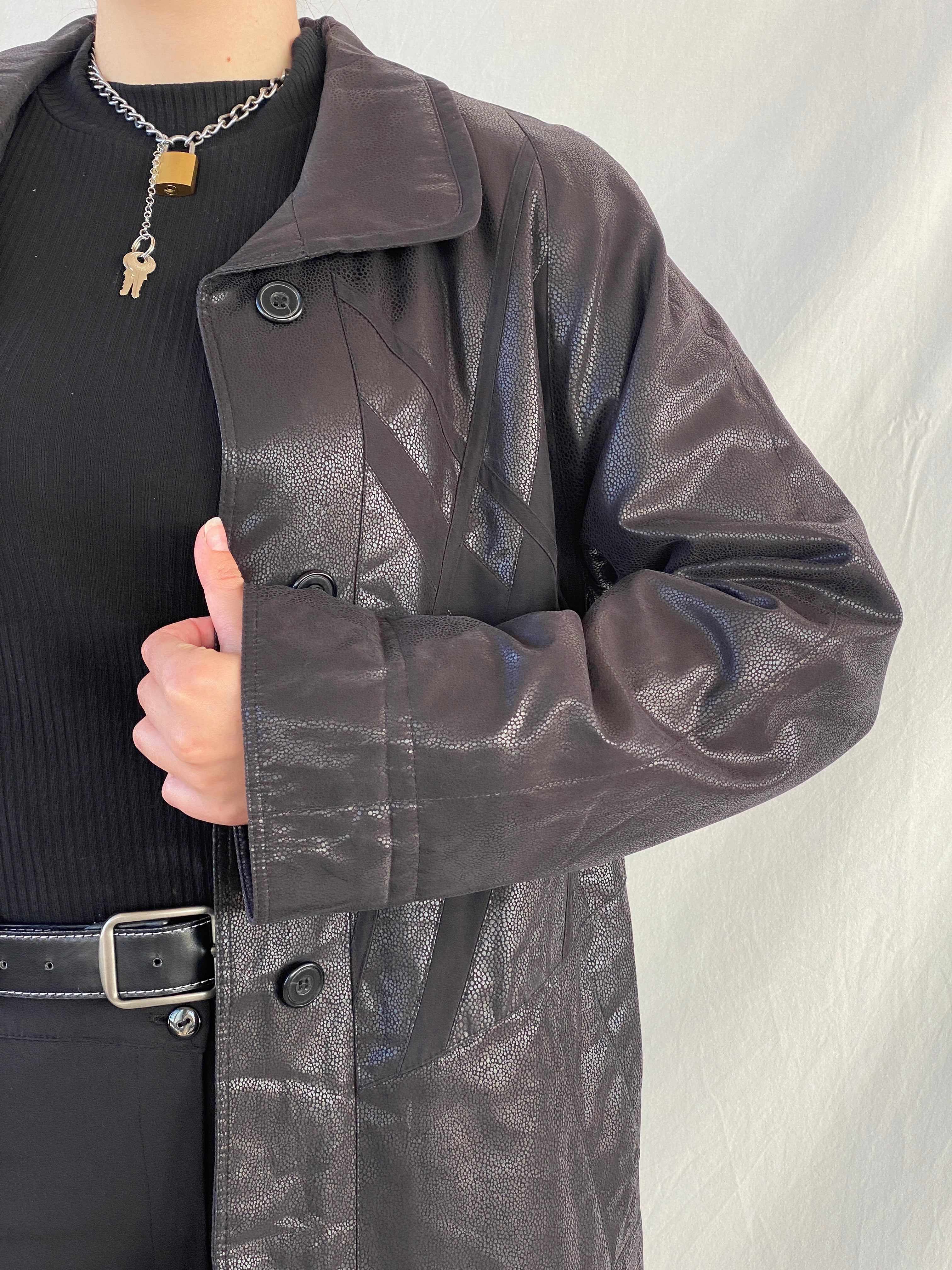 Vintage UN JOUR AILLEURS Faux Leather Black Coat - S