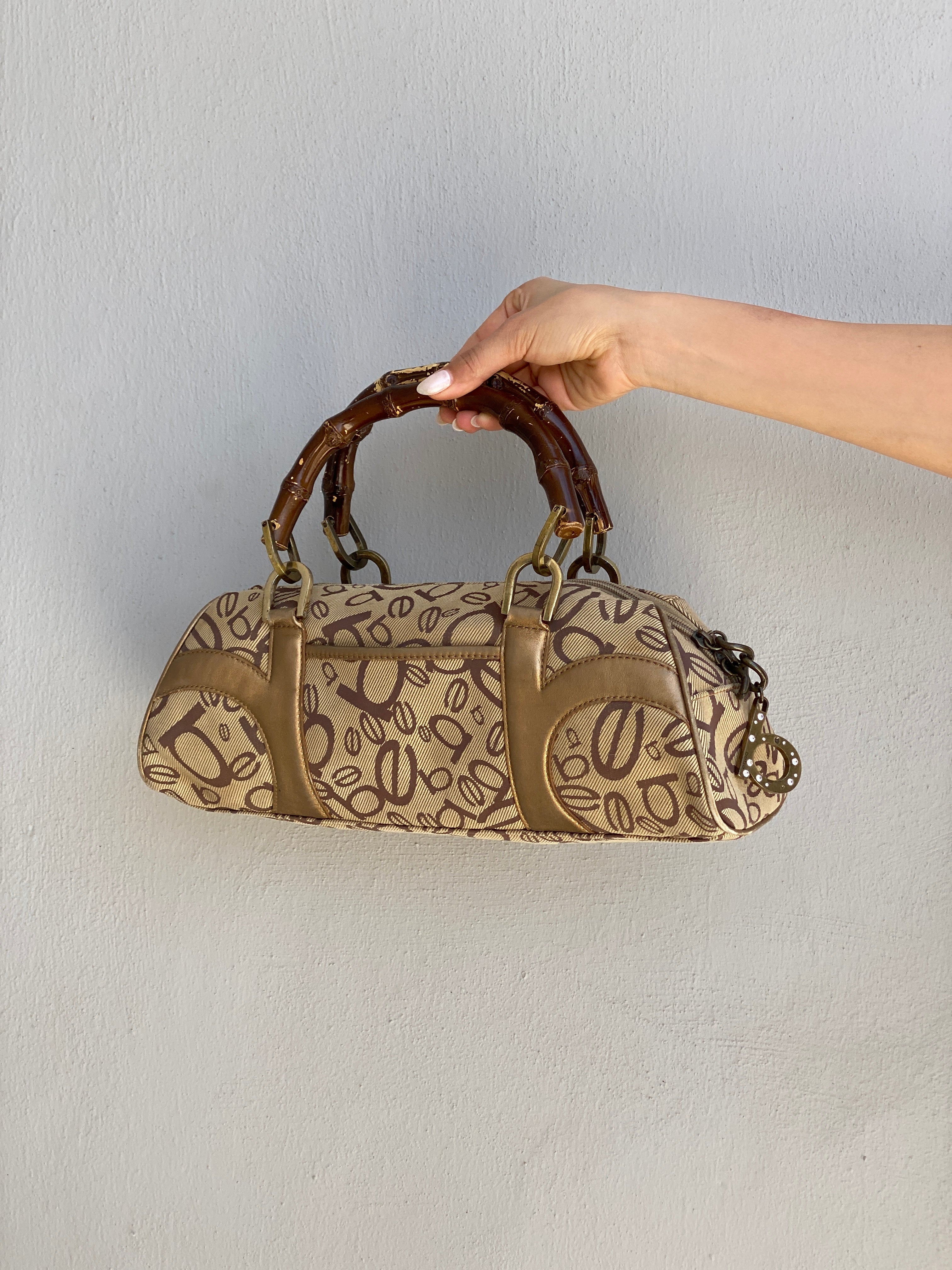 embryo y2k バッグ Y2K Bebe Monogram Canvas & Bamboo Handle Bag Beige Brown