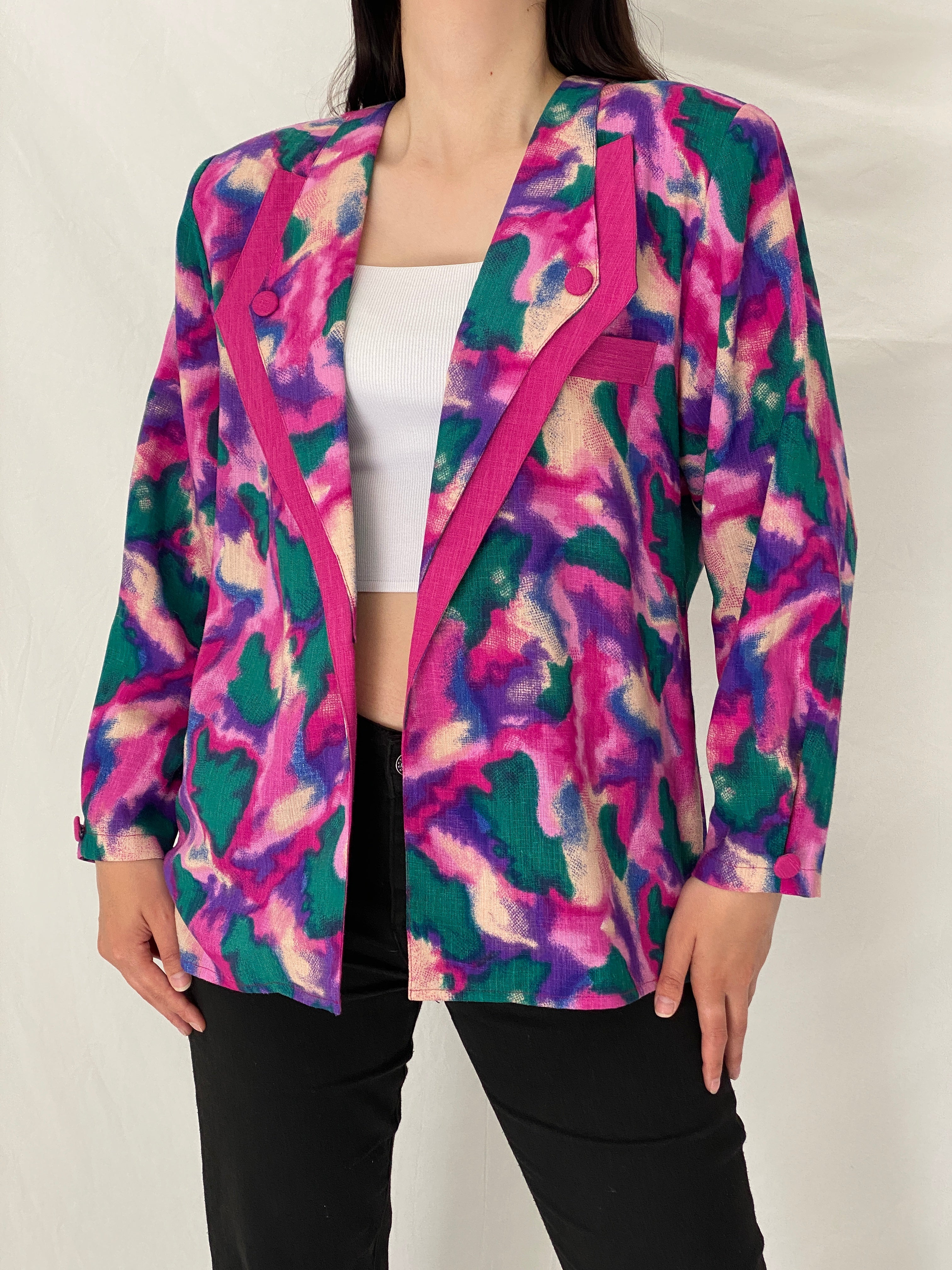 Vintage 90s Picadally London Vibrant Abstract Linen Blend Blazer – Free Size