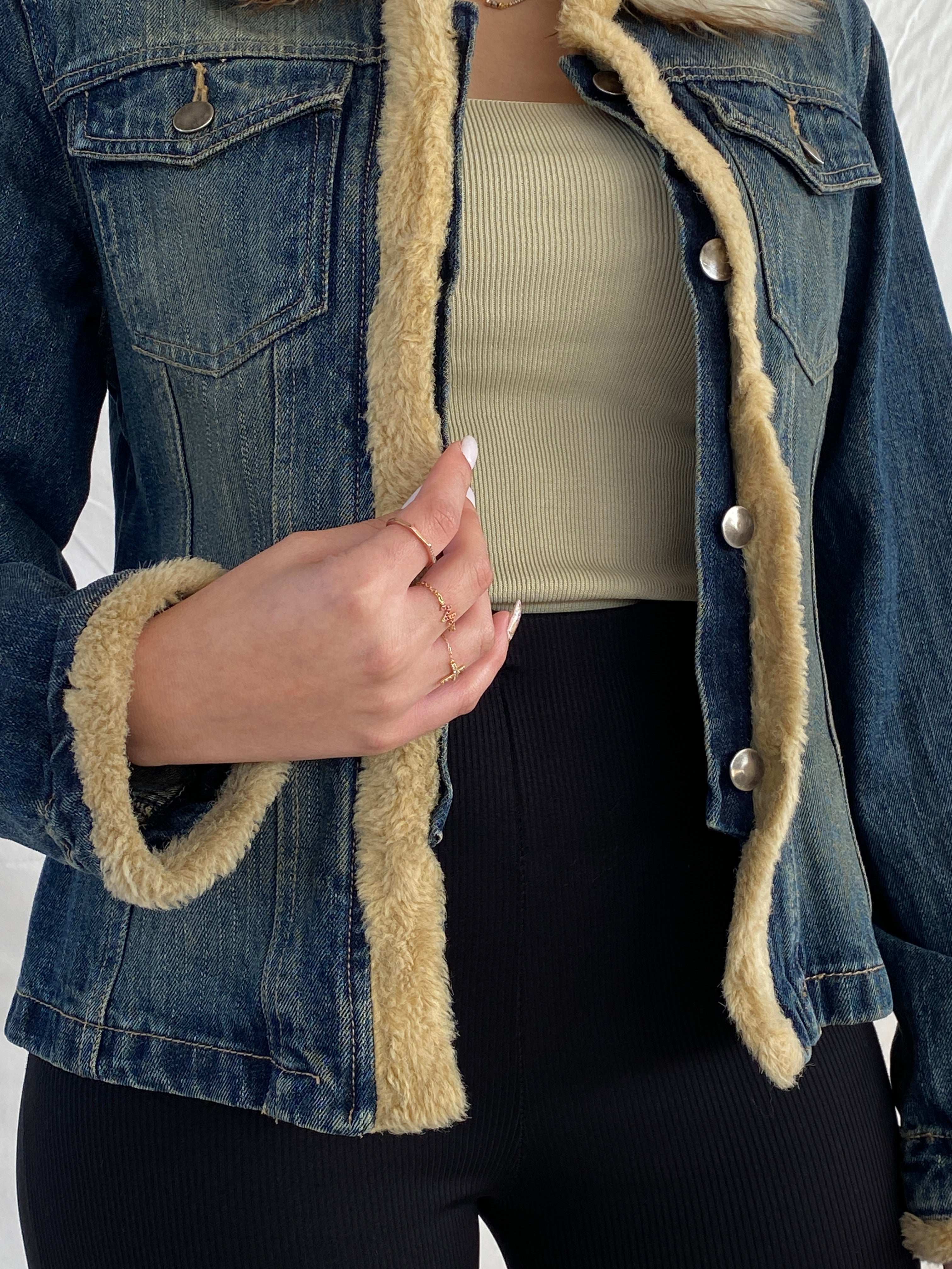 Vintage FLUID Fur Lined Denim Jacket - Balagan Vintage Denim Jacket denim, denim jacket, Juana, NEW IN