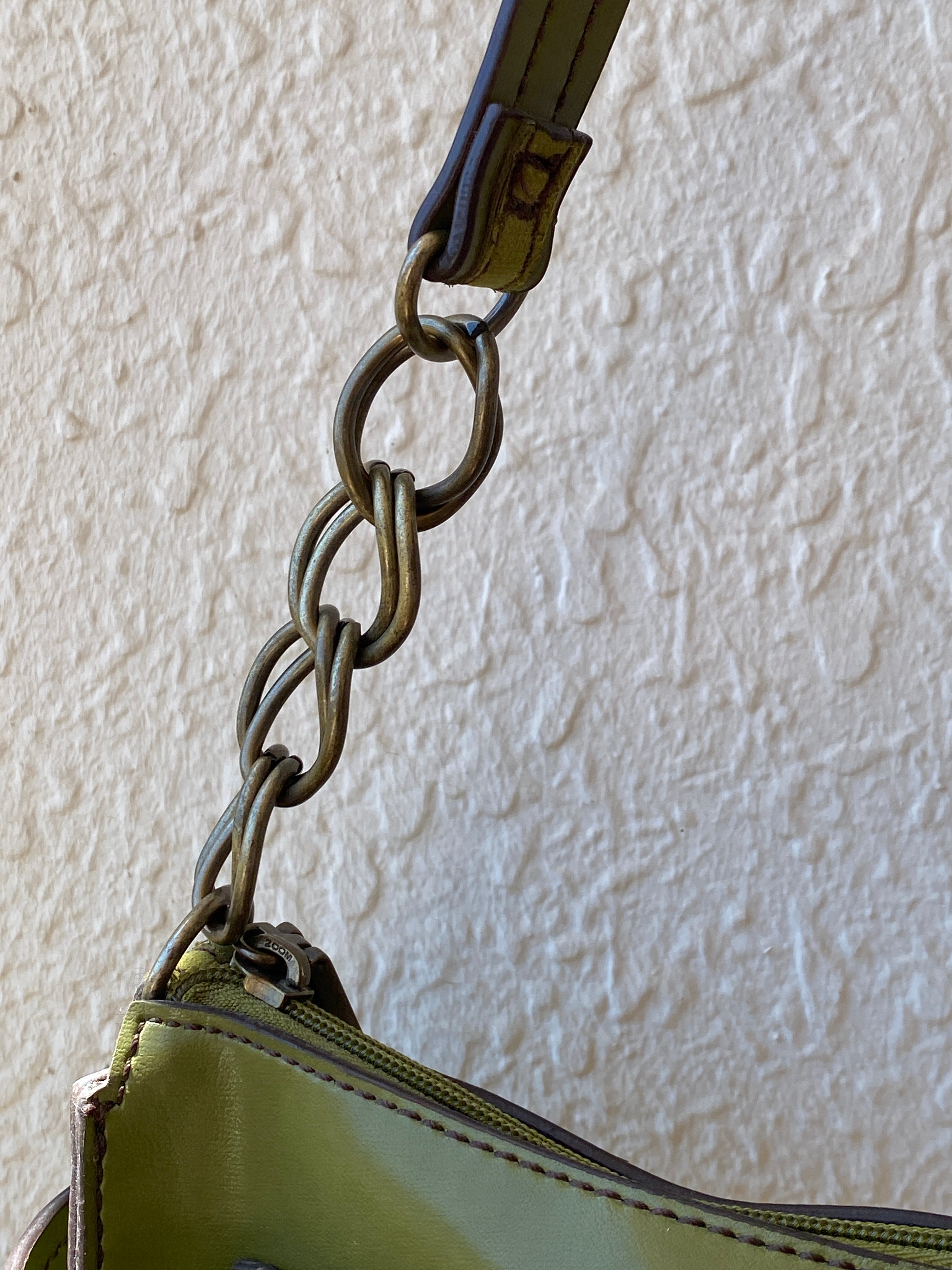 Vintage Emillie M. Green Faux Leather Shoulder Bag with Chain Strap