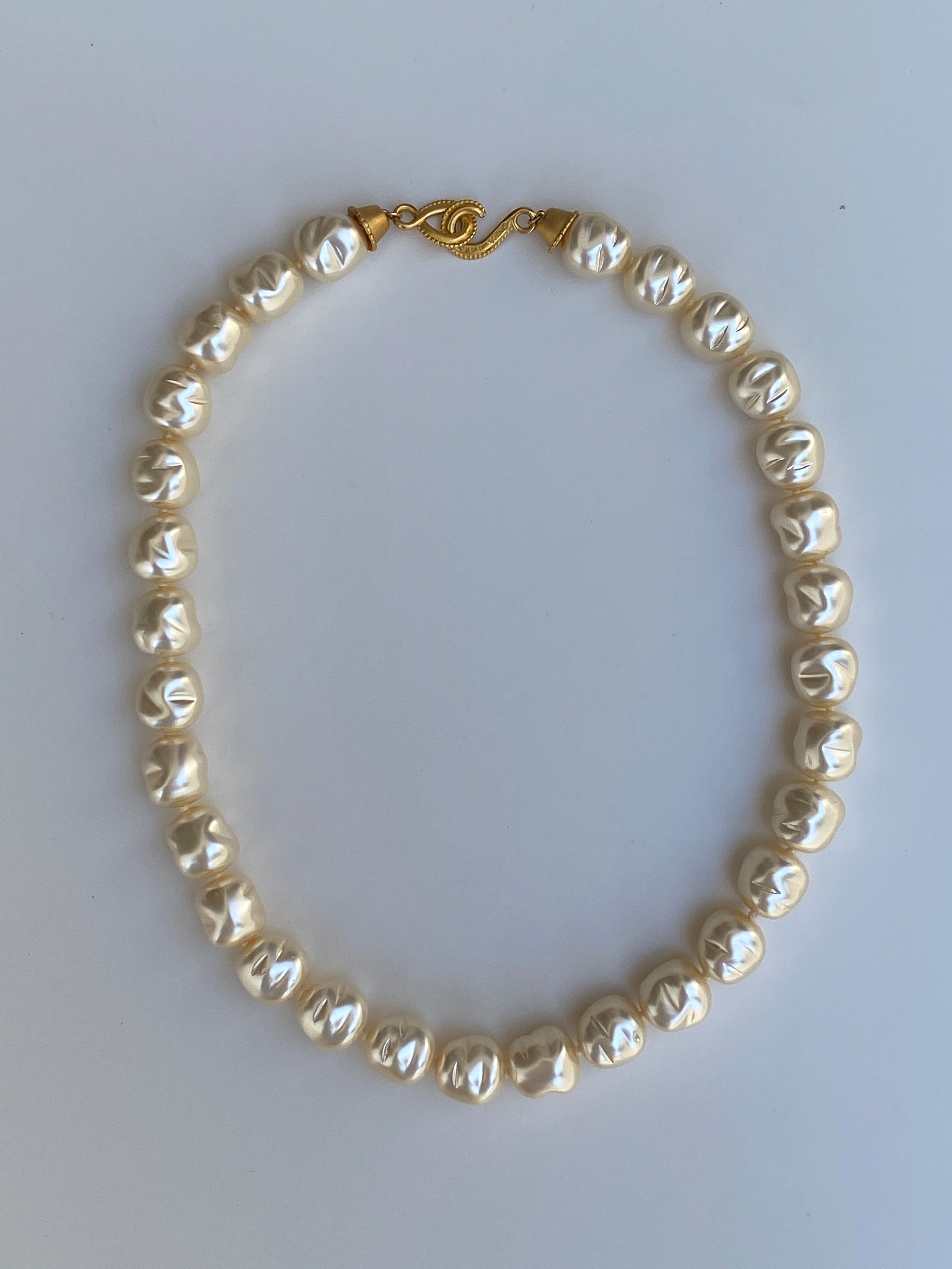 Vintage 1990s MMA USA Faux Baroque Pearl Necklace with Gold-Tone Clasp
