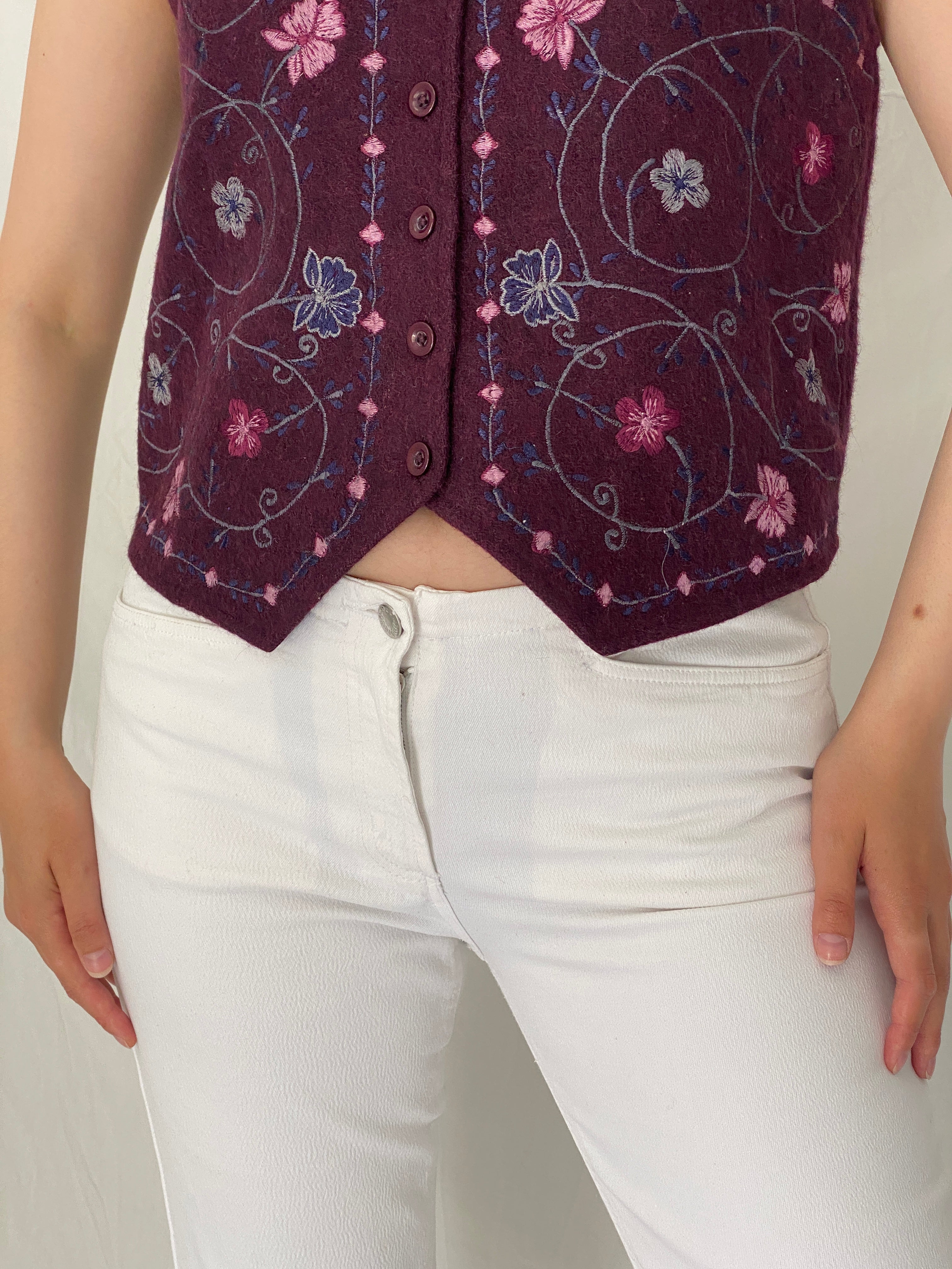 Vintage Y2K NorthCrest Embroidered Floral Wool Blend Vest Cottagecore Waistcoat – S