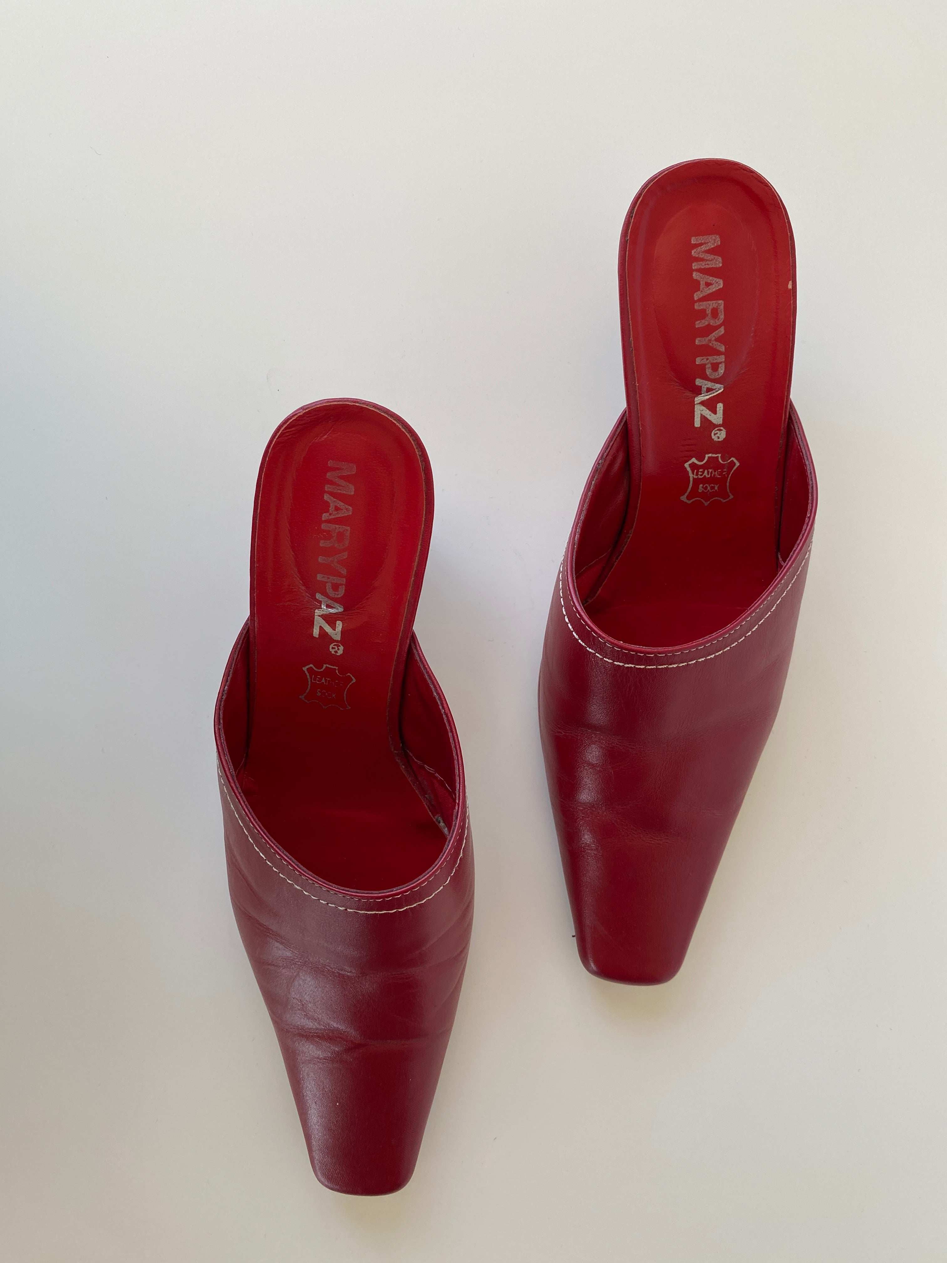 Vintage 90s Marypaz Red Genuine Leather Mules