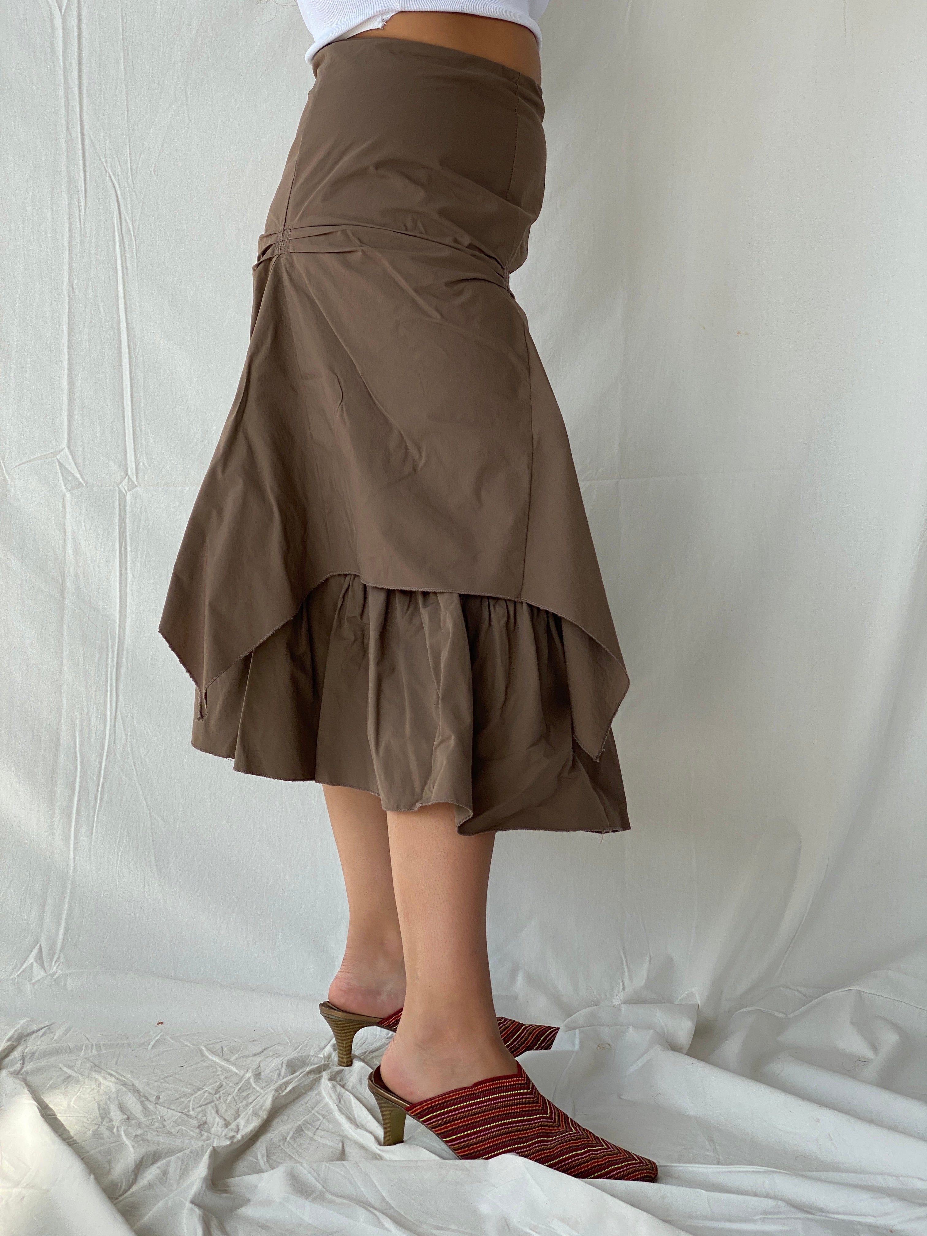 Joachim Bosse Style Asymmetric Ruched Midi Brown Skirt - L