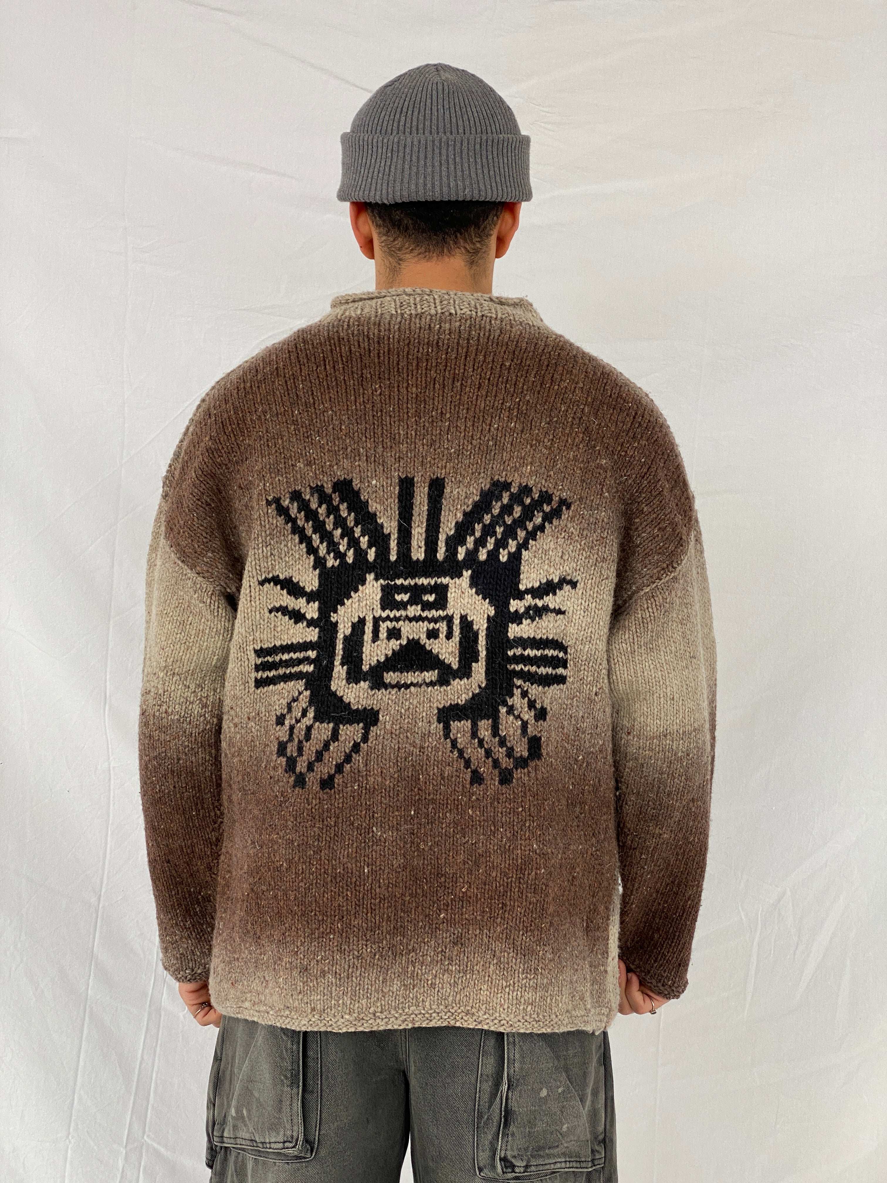 Vintage 90s Hand-Knitted Sun God Gradient Wool Jumper - Size M/L - Balagan Vintage Sweater 90s, Abdullah, handmade, knitted sweater, oversized sweater, sweater, winter