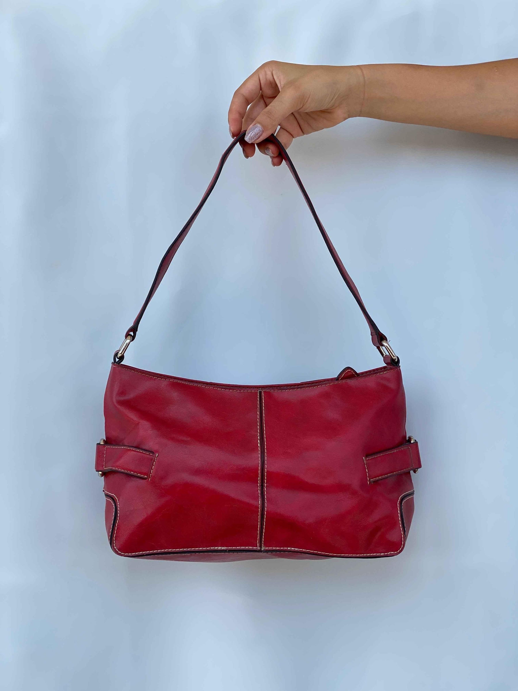 Red Leather handbag with shoulder strap