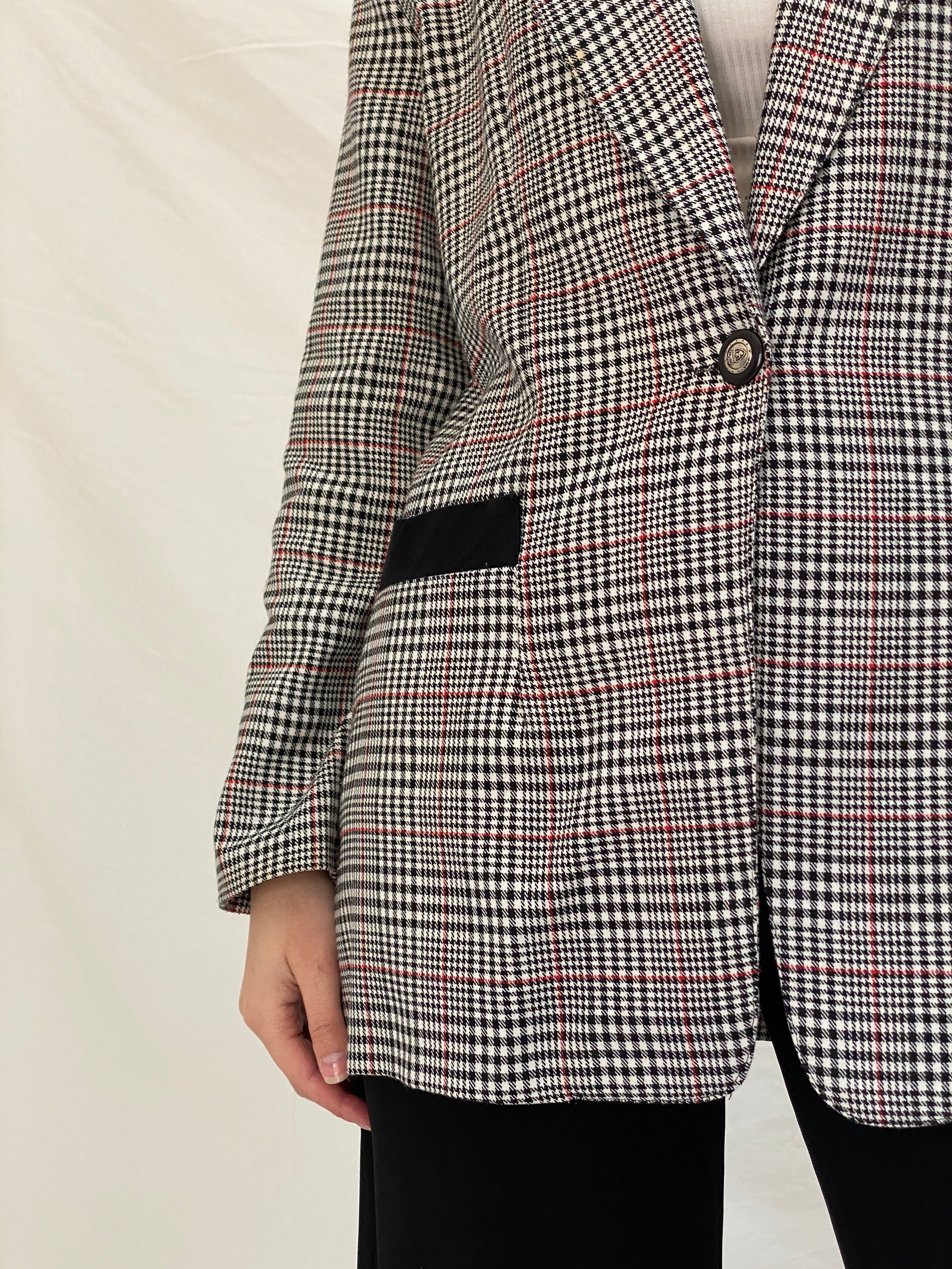 Vintage Always USA Plaid Blazer Black & White Check Structured Jacket - L