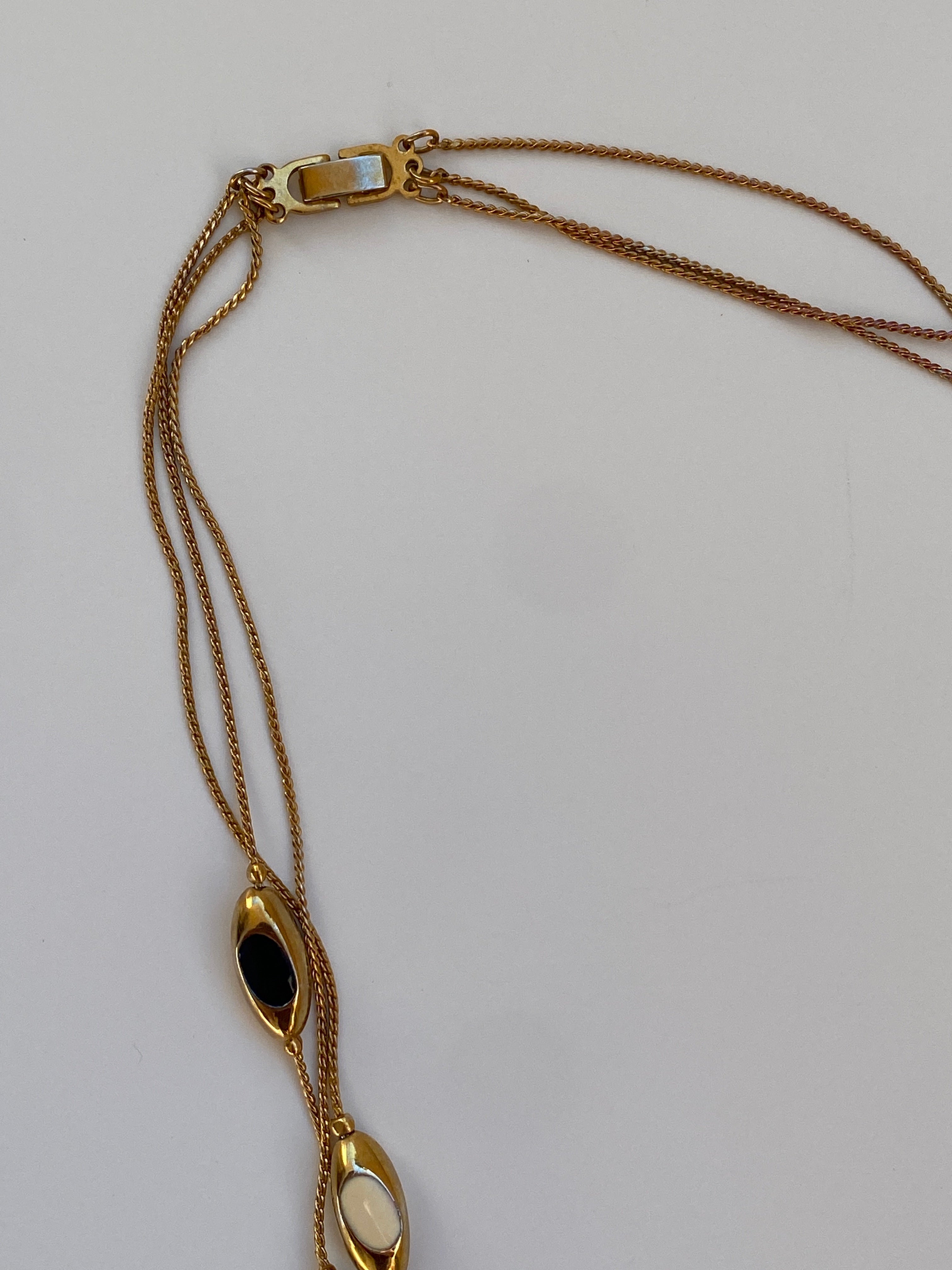 Vintage Y2K Gold-Tone Navy & Ivory Enamel Triple-Strand Long Necklace