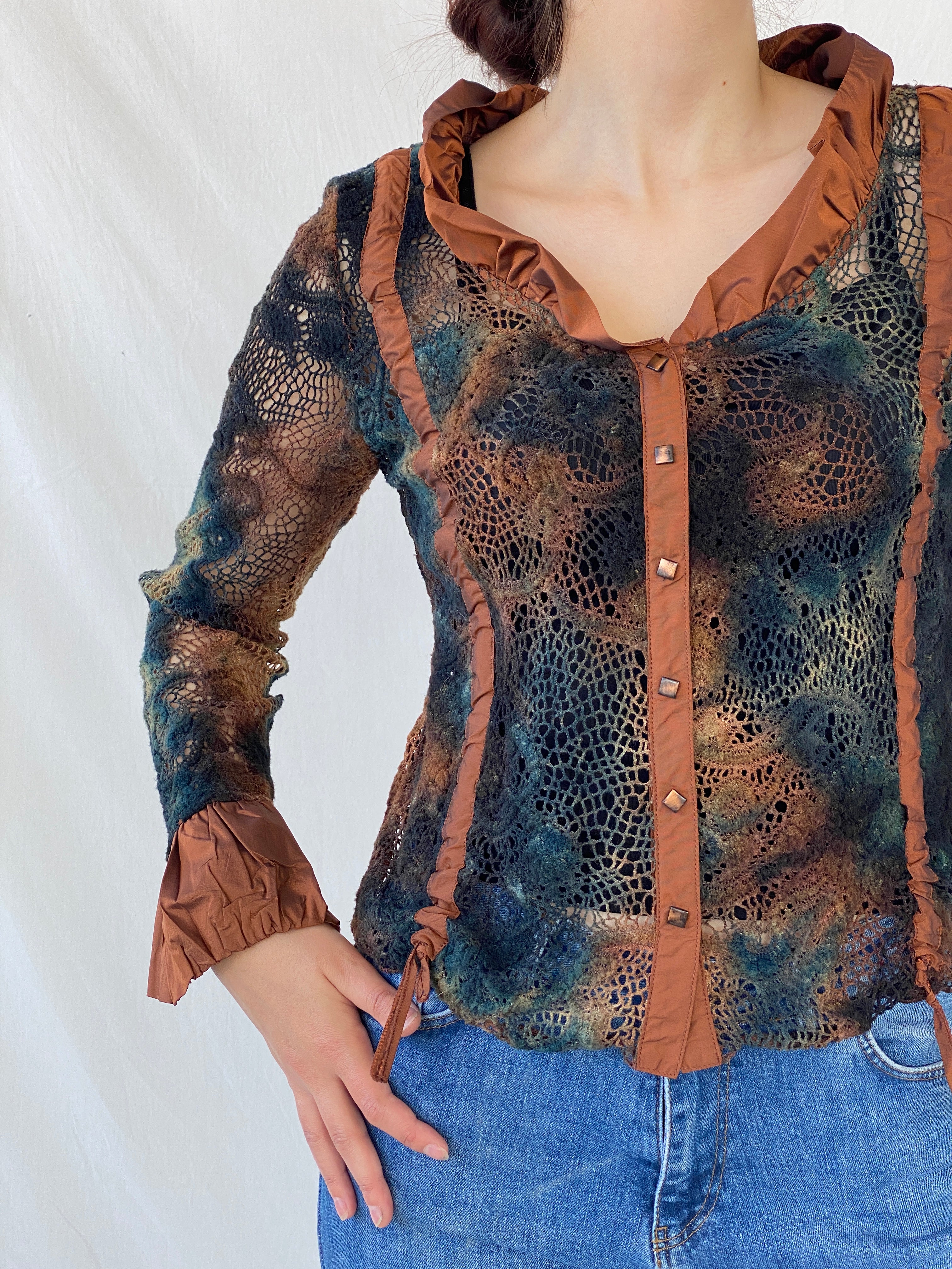 Vintage BIBA Brown Camo Mesh Women’s Shirt - L