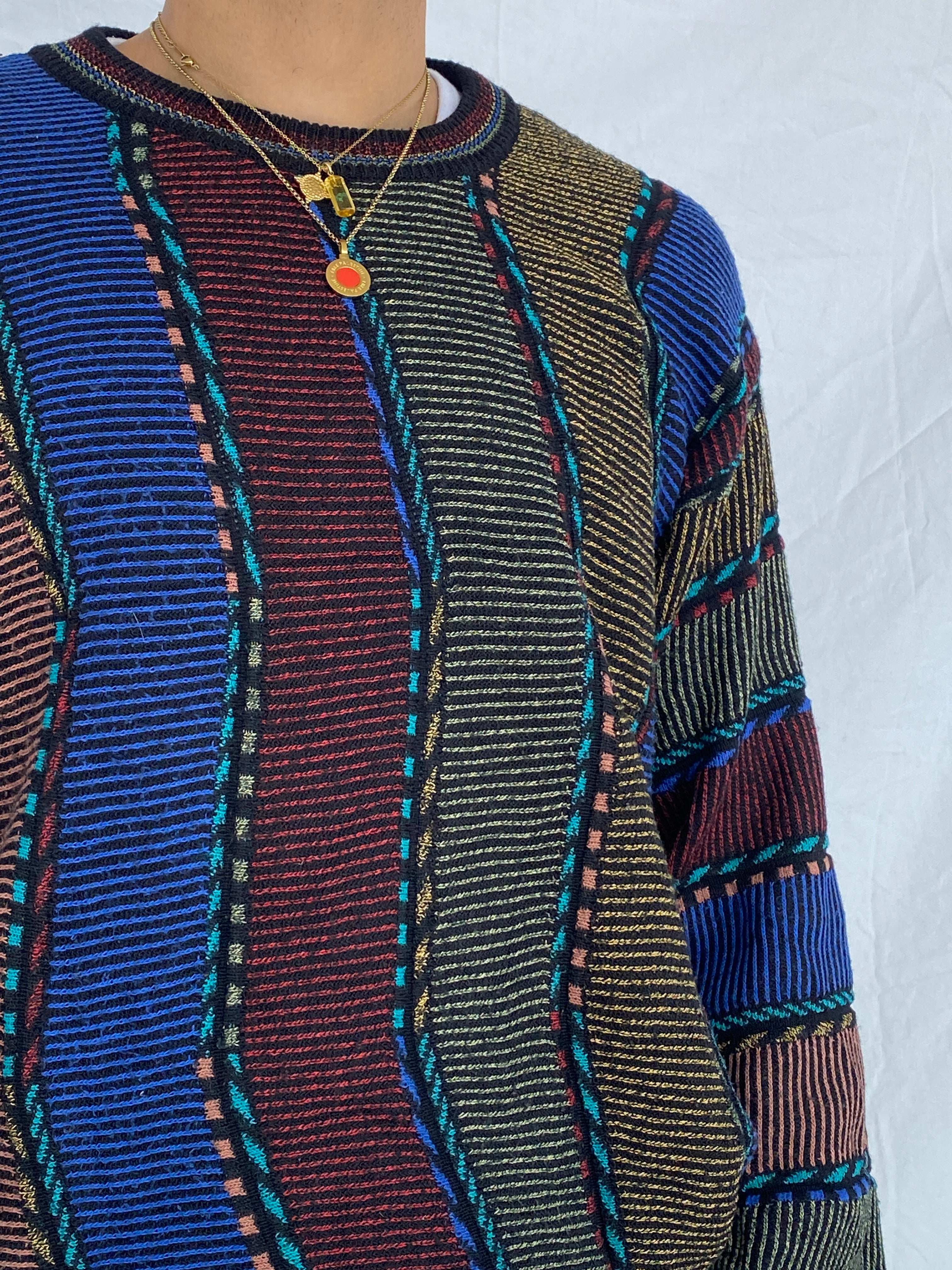 Vintage St.Clou Coogi-Style Multicolored Knitted Sweater - Size M - Balagan Vintage Sweater 80s, 90s, Abdullah, knitted sweater, vintage sweater, winter