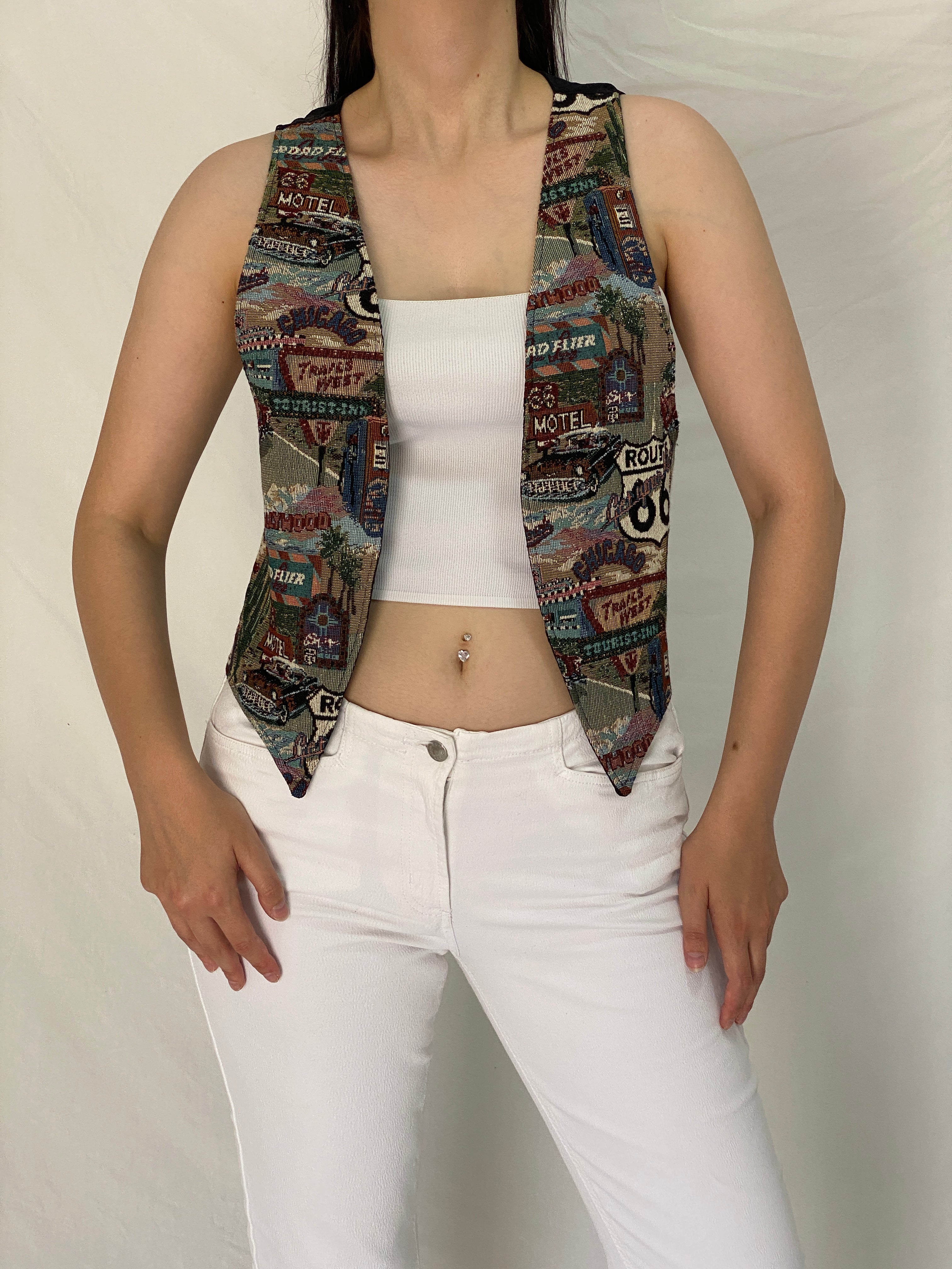 Vintage 90s Sani Designs Original Route 66 Tapestry Scenic Vest – S
