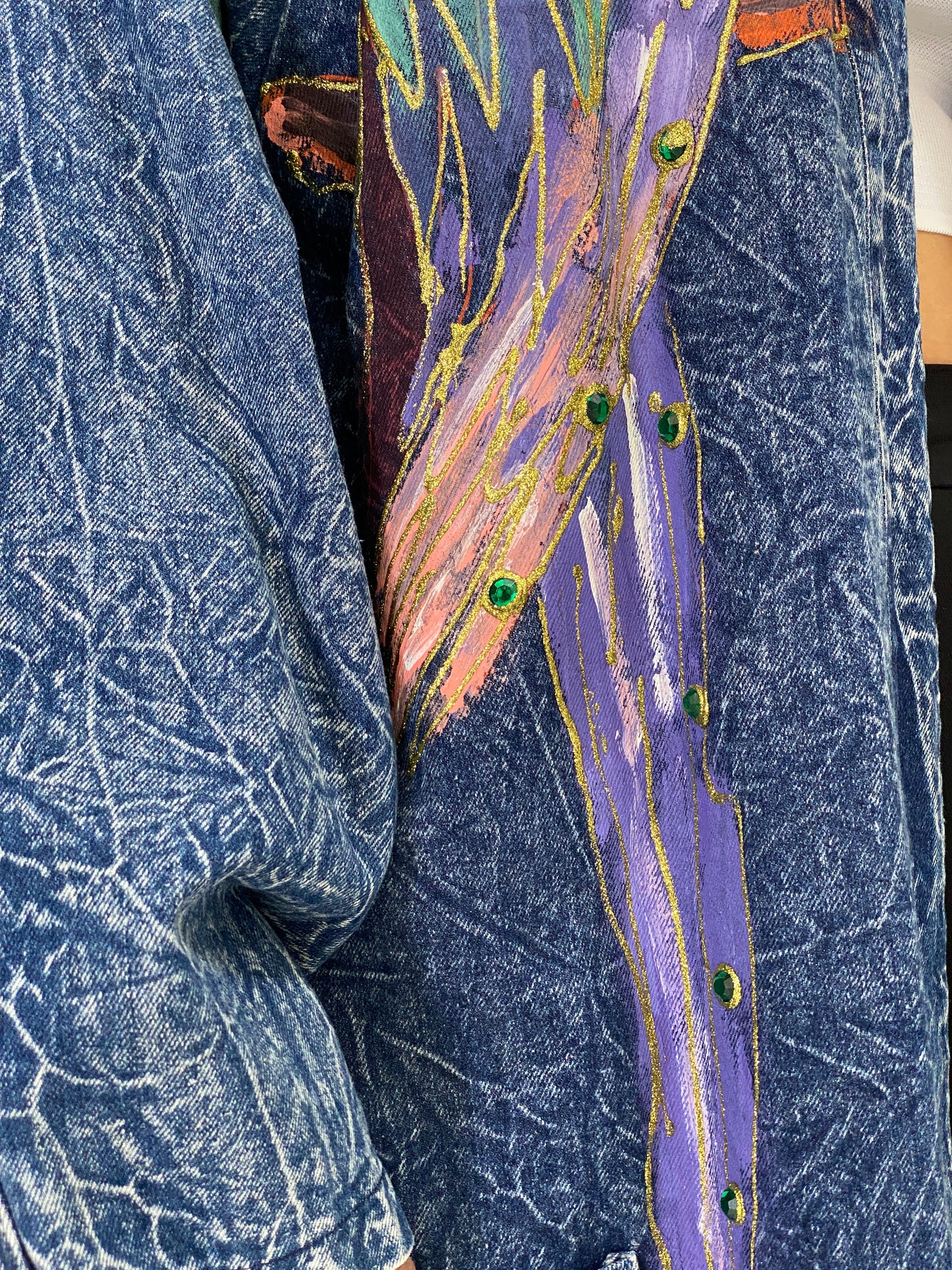 Vintage Christie California Hand Painted Denim Duster 80s Acid Wash Kimono Coat - 2XL