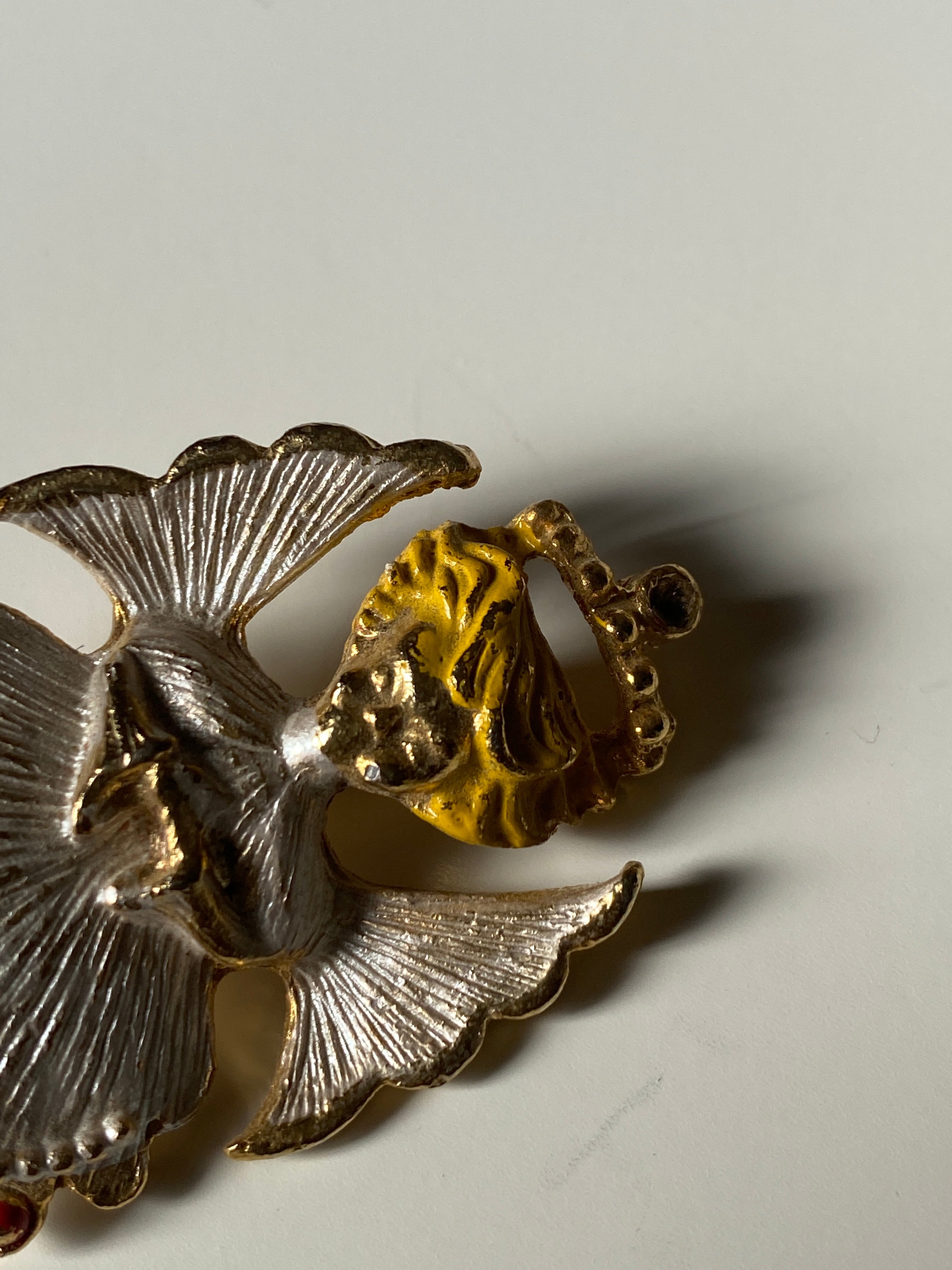 Vintage Gold-Tone Enamel Angel Brooch Red Rhinestone Retro Jewelry Pin